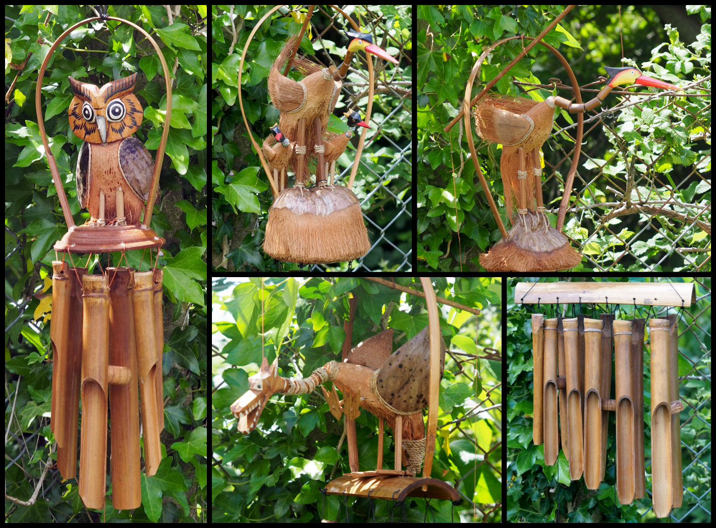Large Animal Bamboo & Coconut Wind Chimes Dragon, Birds, Owls eBay