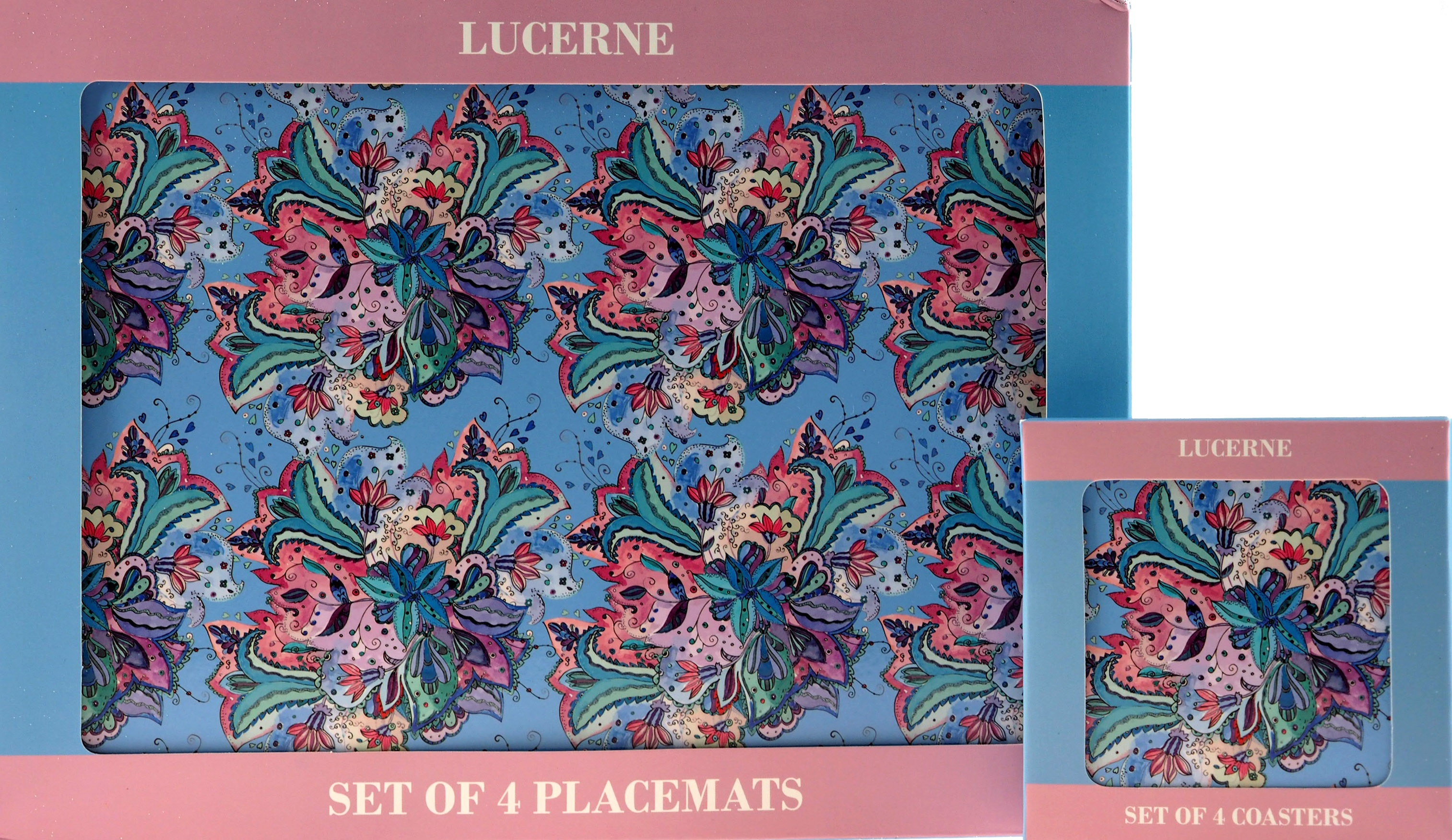 Set of 4 Hardback Placemats and 4 Matching Coasters Various Designs