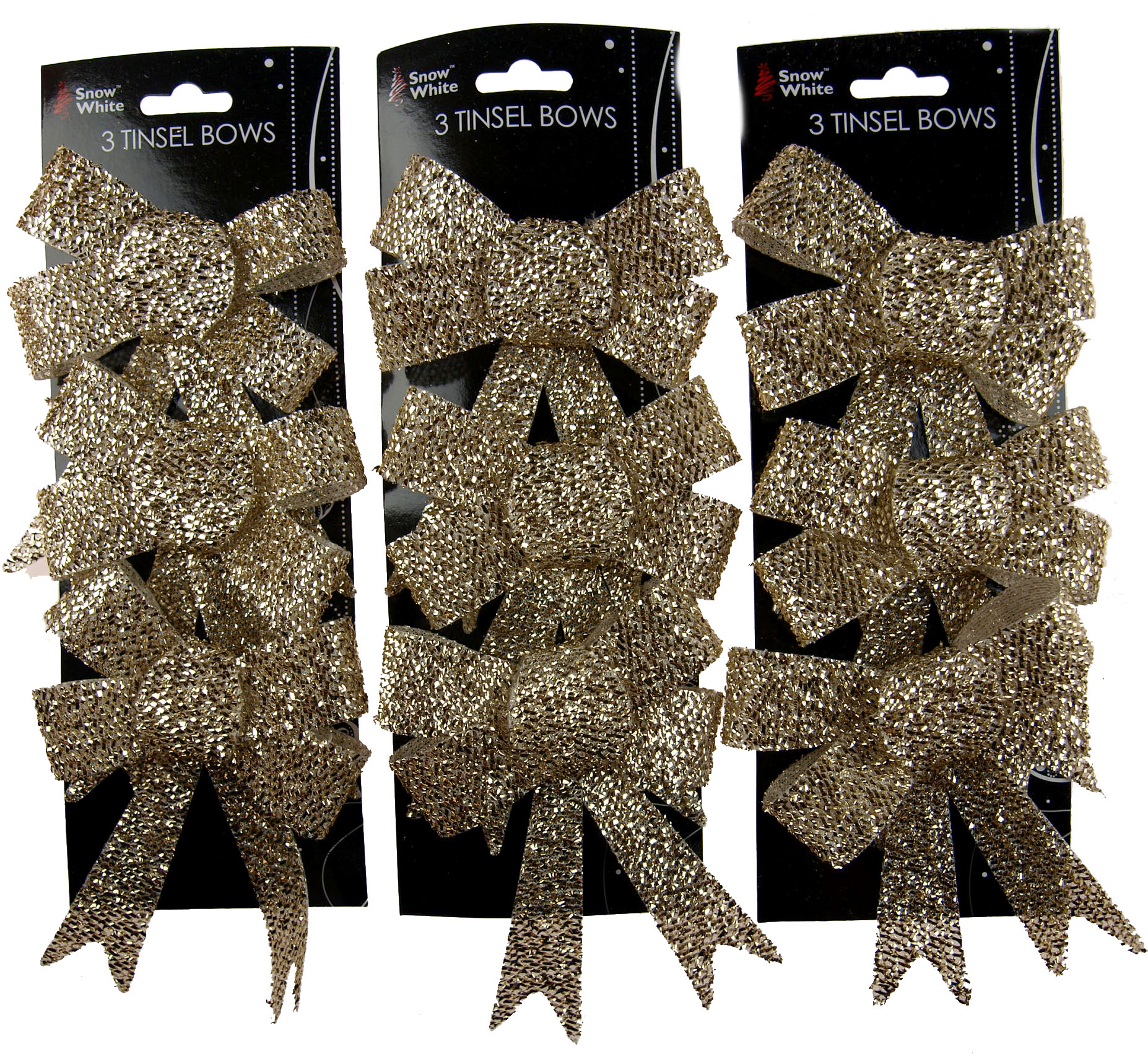 Set Of 9 Glitter GOLD Bow Christmas Tree Baubles