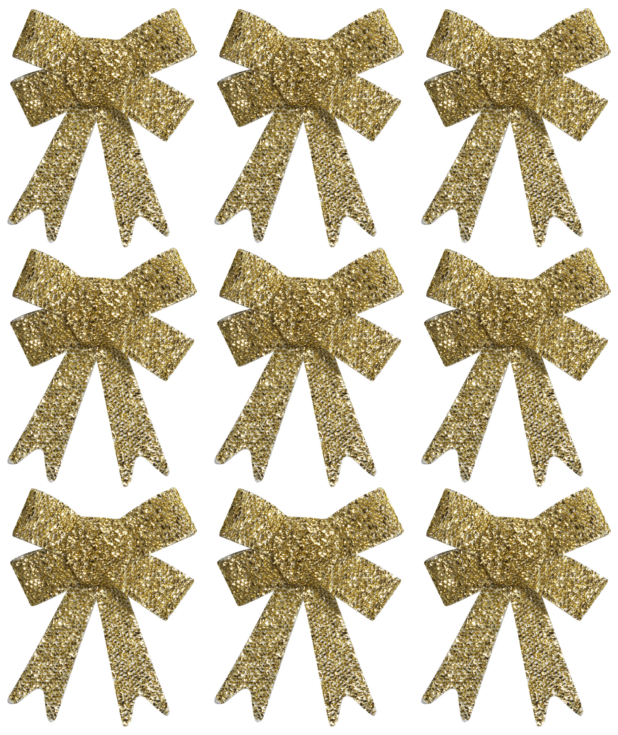Tinsel Bow Christmas Tree Baubles Decorations - Gold (Set of 9)