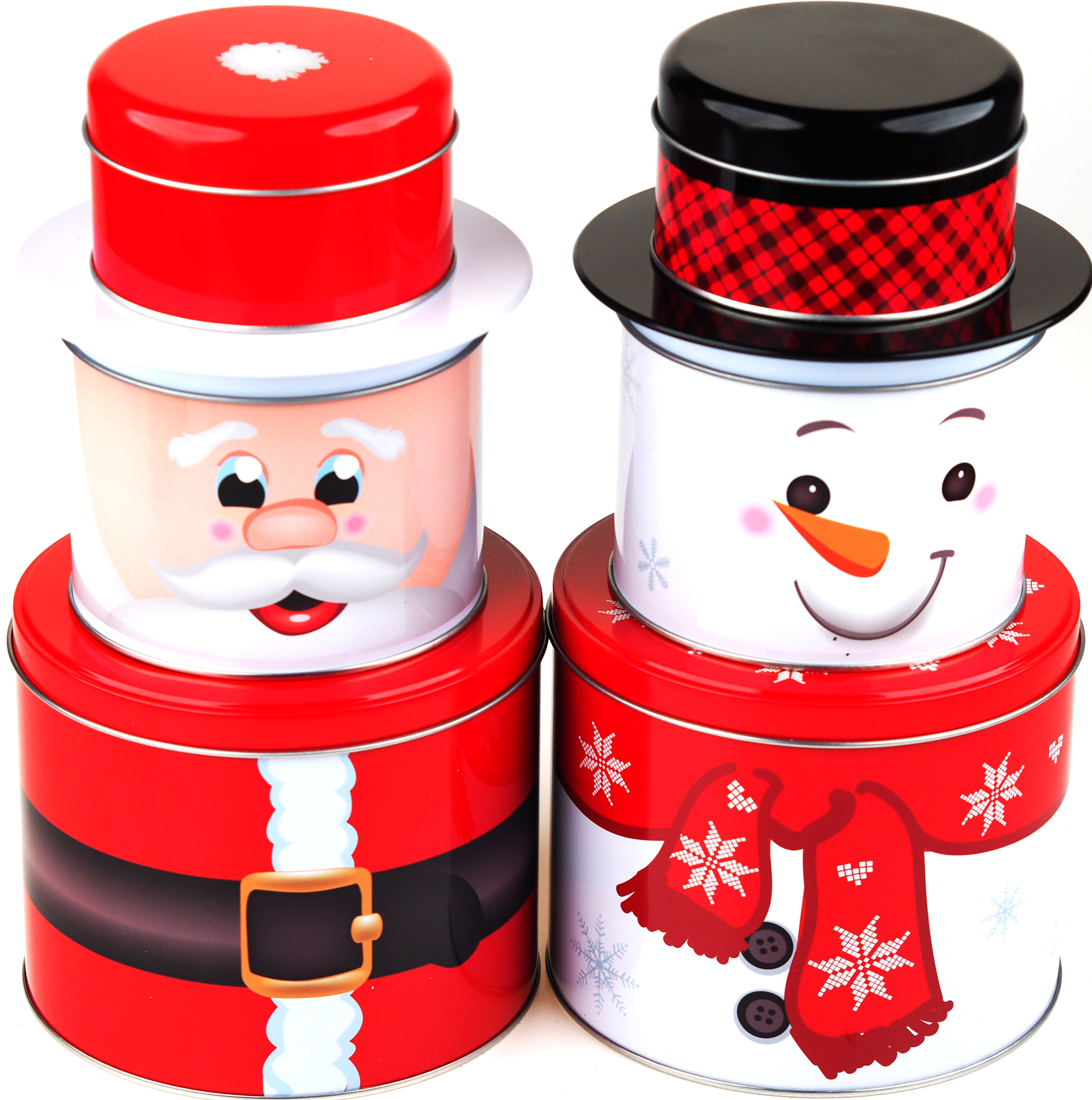 Set Of 3 Christmas Stacking Food Tins - Storage containers - Snowman Santa