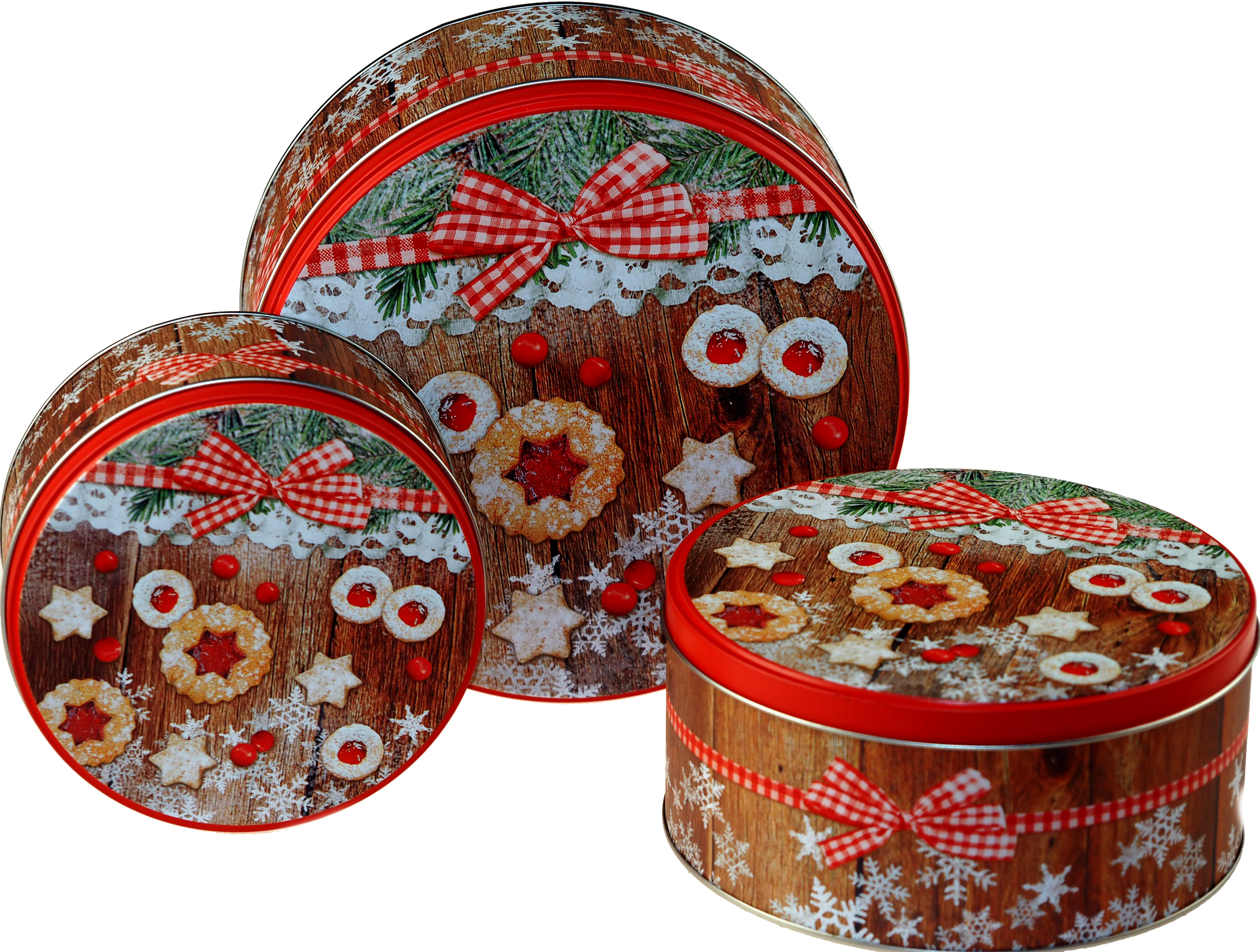 Set Of 3 Christmas Cake Tins - Airtight Metal Festive Storage