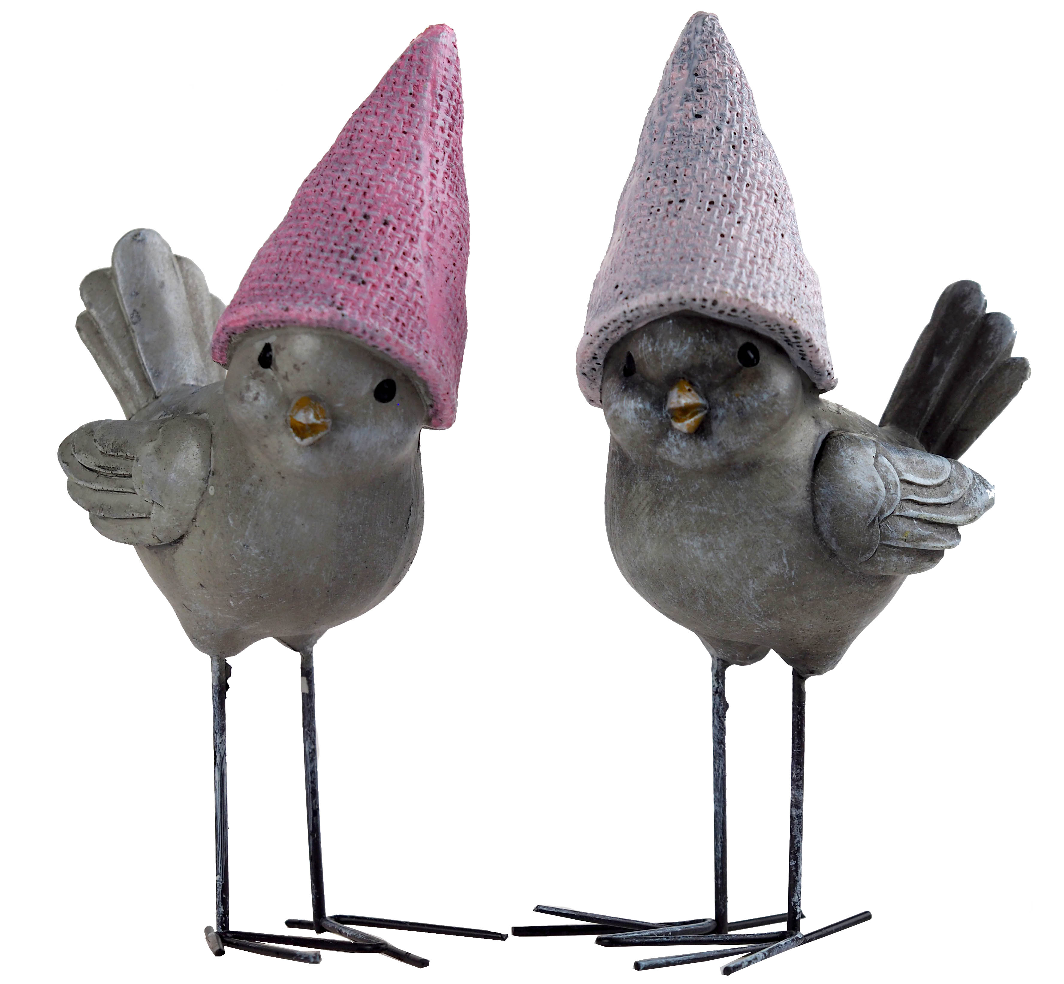 Cute Bird Ornaments With Pink Hats - Set of 2