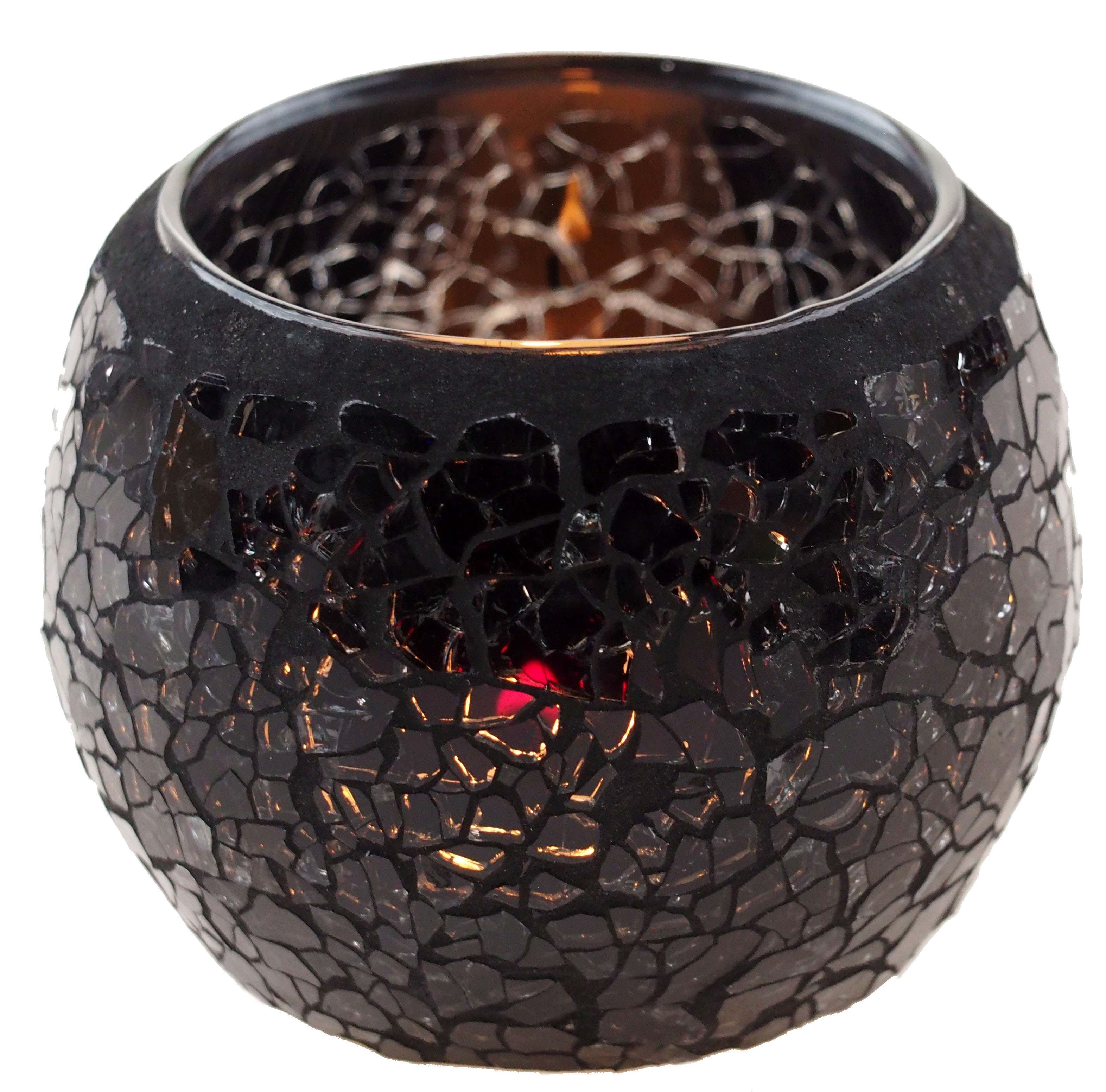 Crackle Votive Candle Tealight Holder - Opalescent Glass - Black