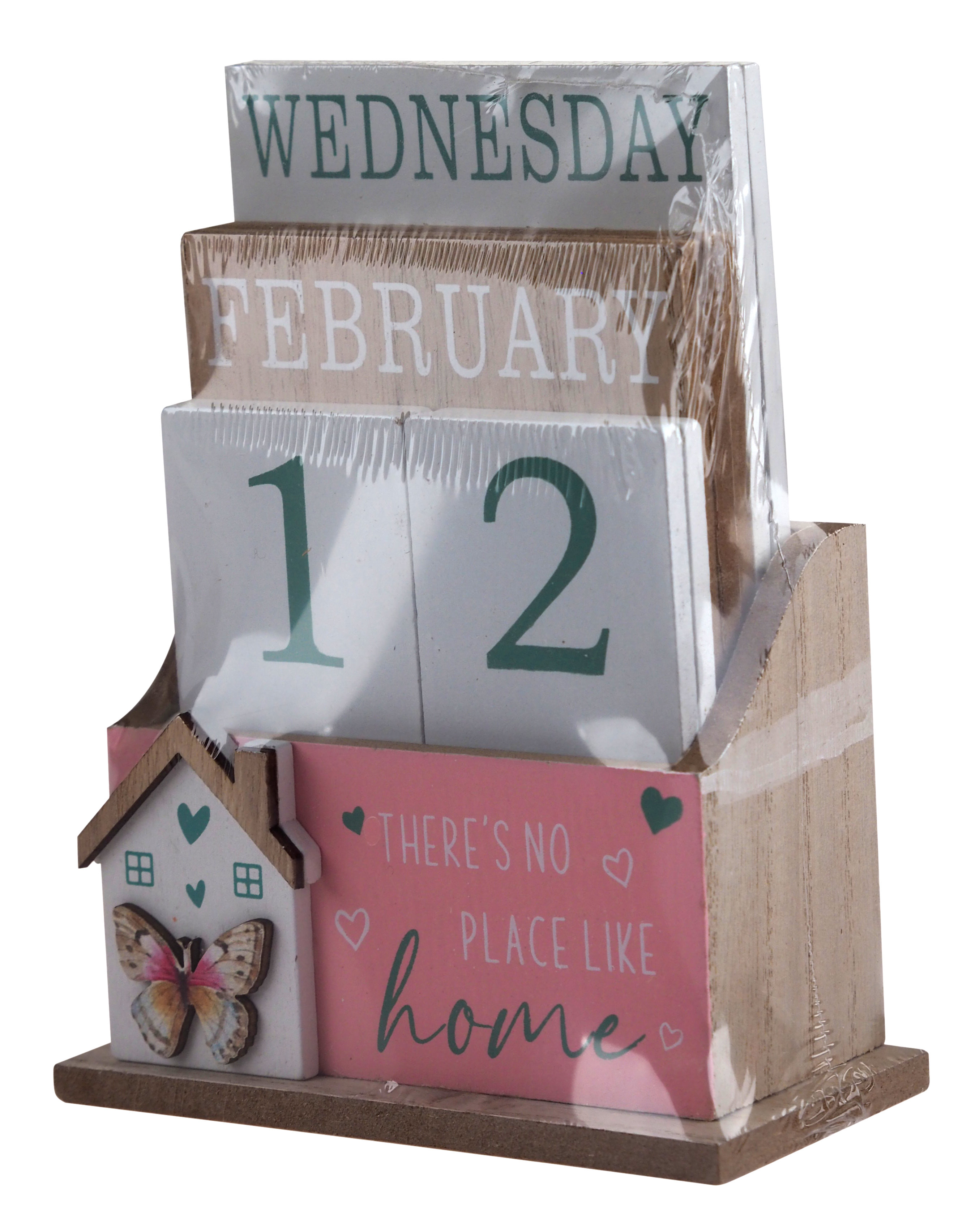 Pink Wooden Perpetual Calendar Desk Top Eternal Calendar Block - Butterfly