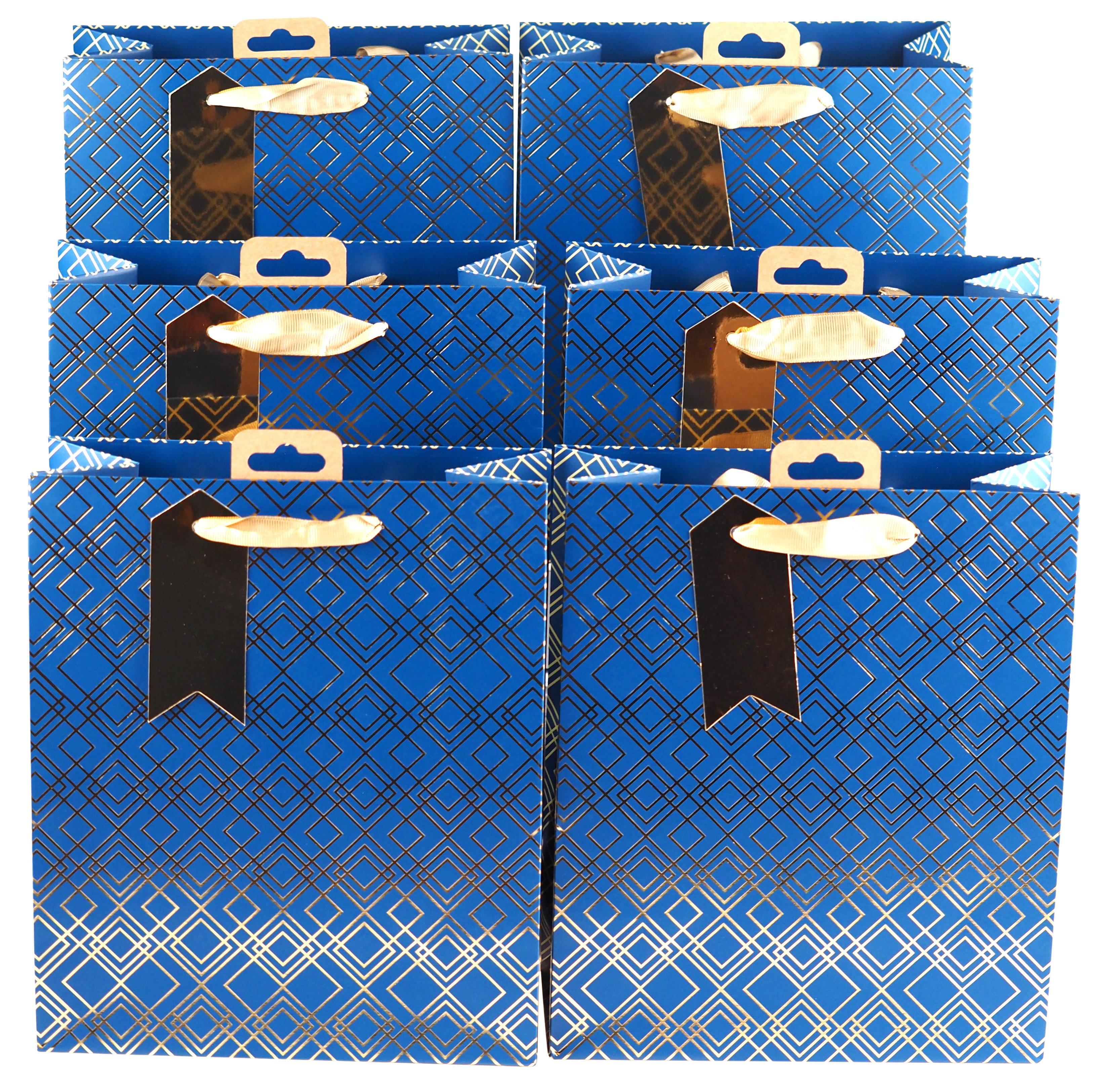 Navy Blue & Gold Foil Geometric Gift Bags - Medium - Set of 6