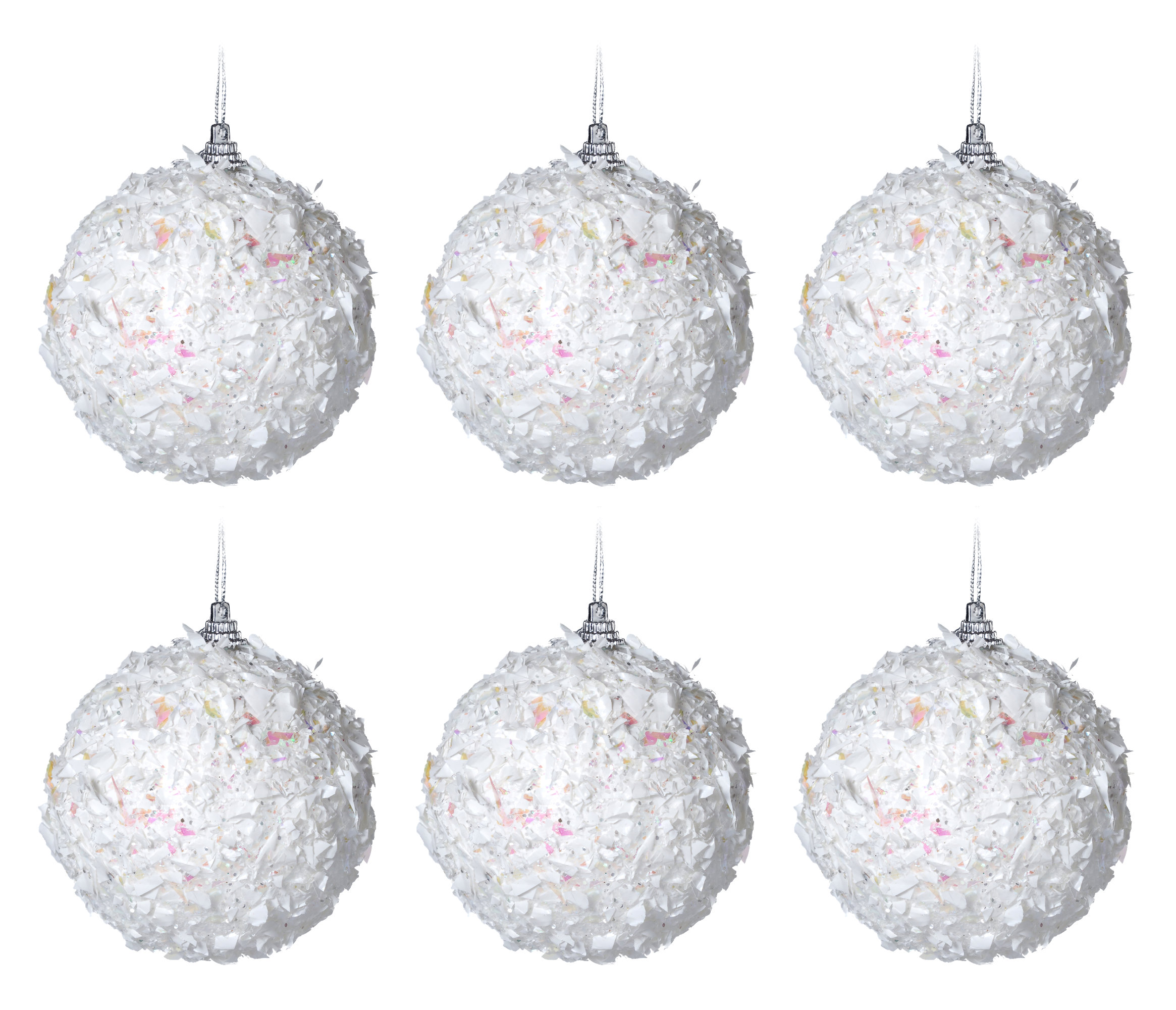White Textured fleck Christmas Tree Baubles Decorations - Set of 6