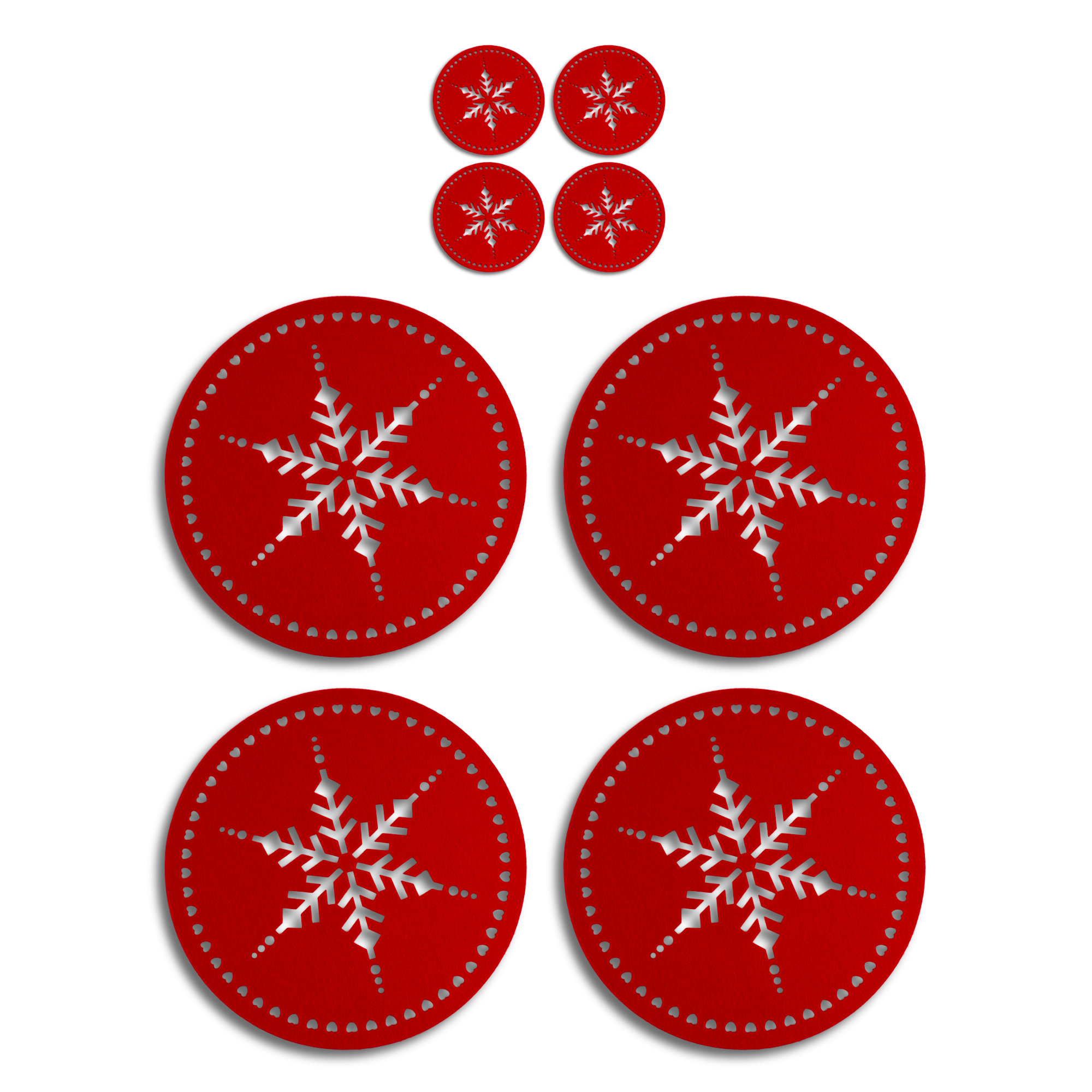 Nordic Red Snowflake Christmas Dinner Felt Table Placemats & Coasters