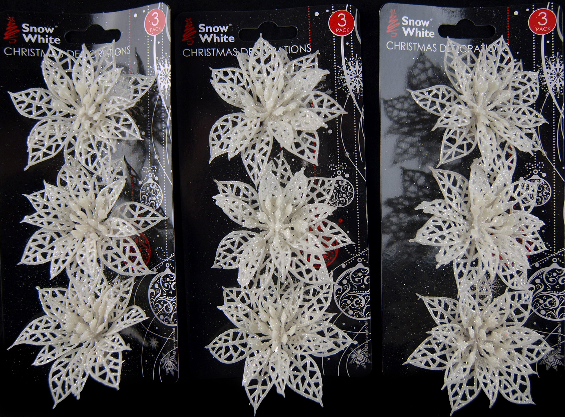 Set Of 9 Glitter Poinsettia Clip On Christmas Craft / Tree