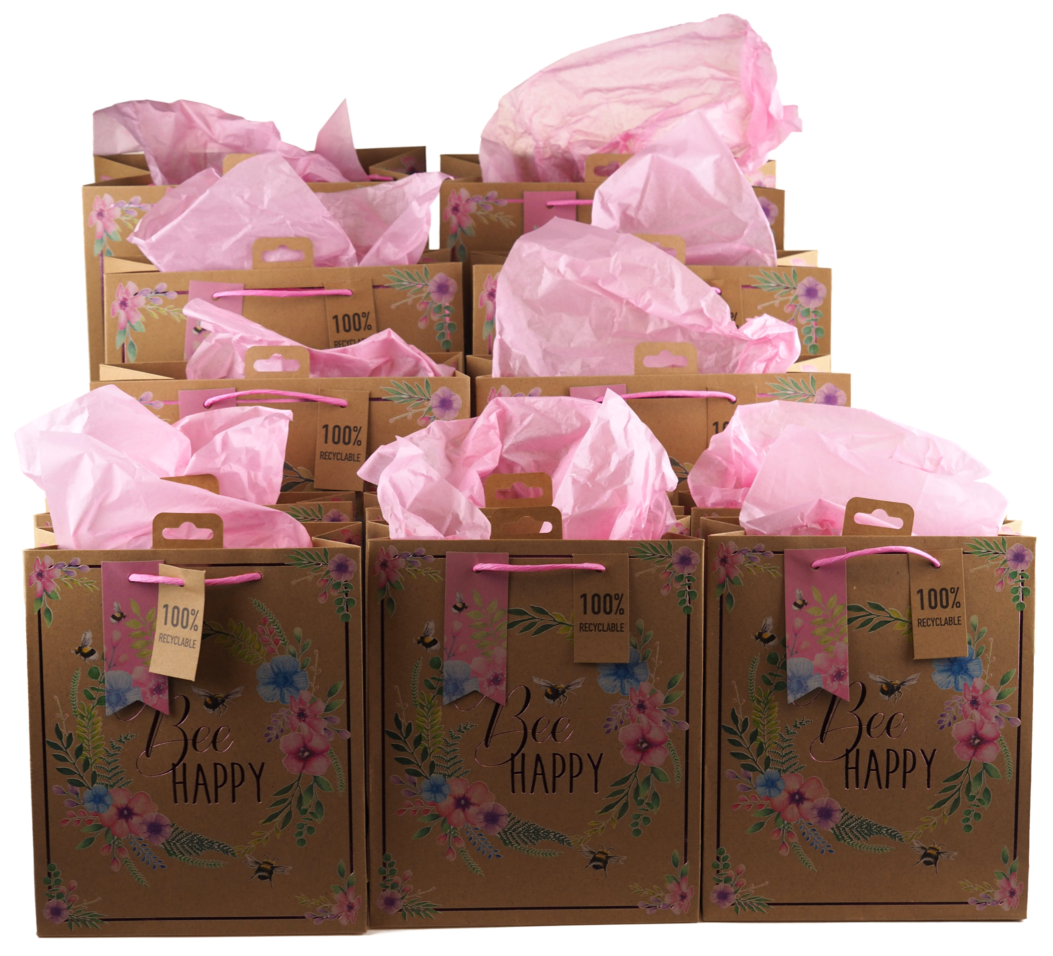 Bumble Bee Gift Bags & Tissue - Eco Friendly Kraft - Large & Medium - Set of 12