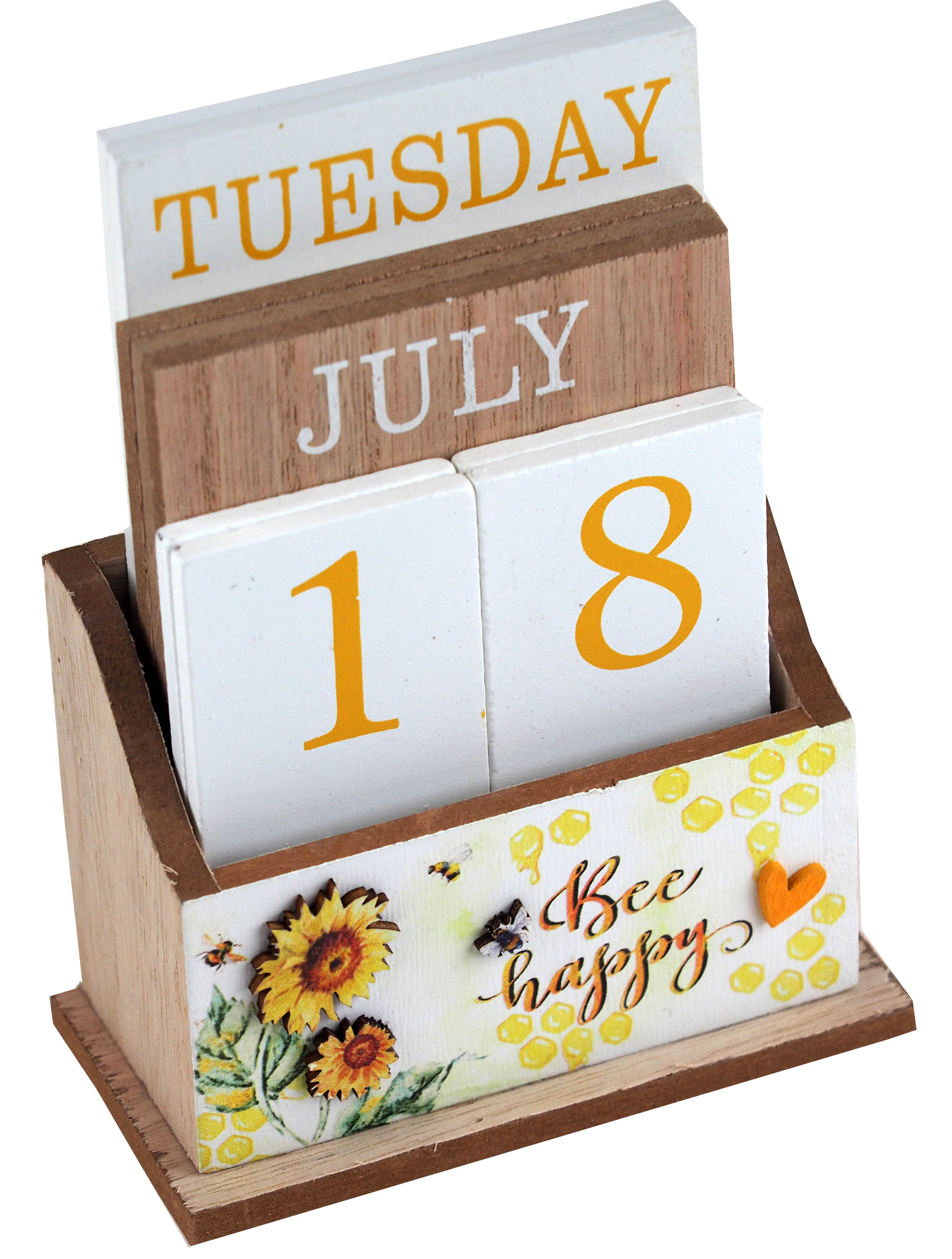 Wooden Perpetual Calendar Desktop Eternal Calendar Blocks - Bumble Bee