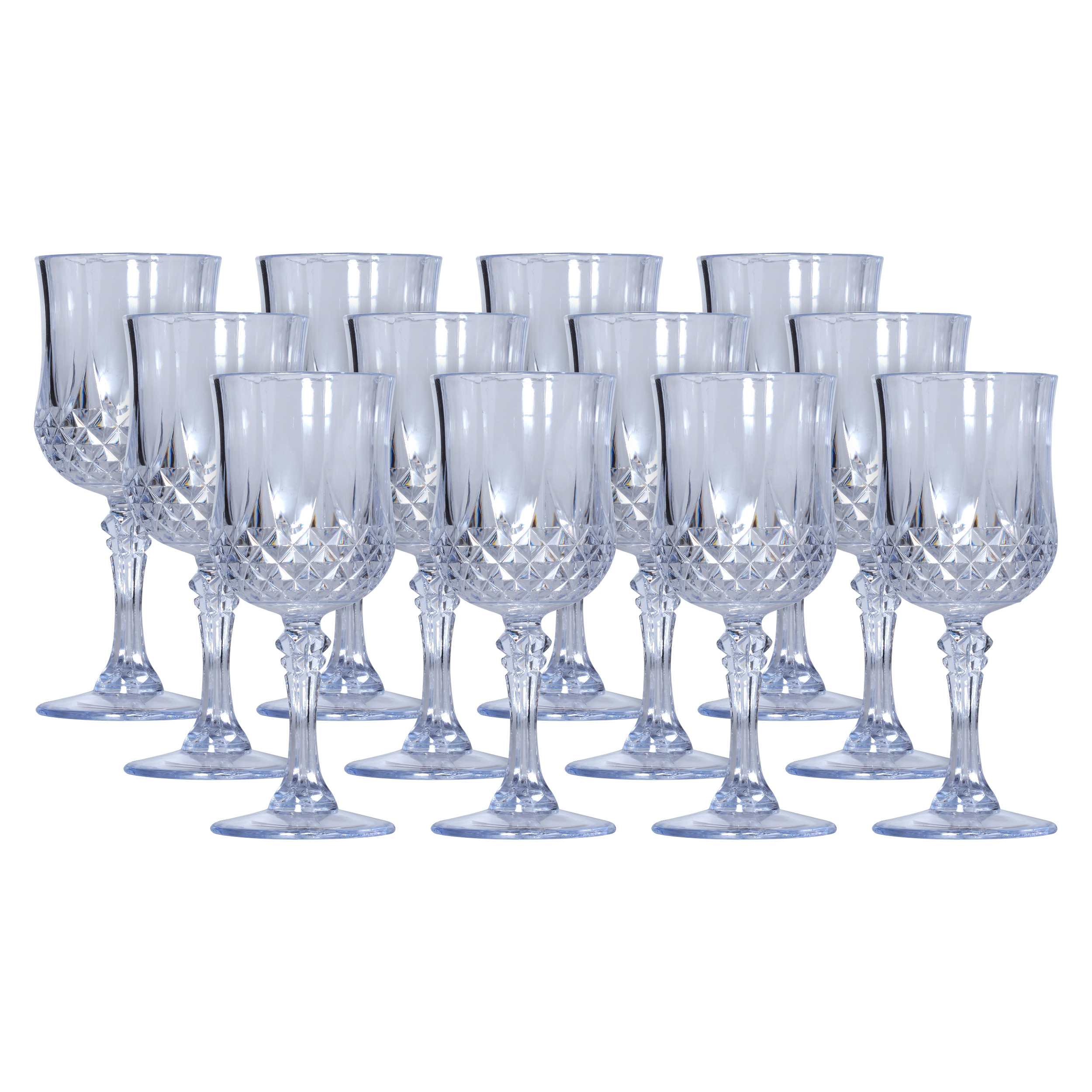 Reusable Plastic Textured Clear Stem Wine Glasses - Looks Like Glass - Set of 12