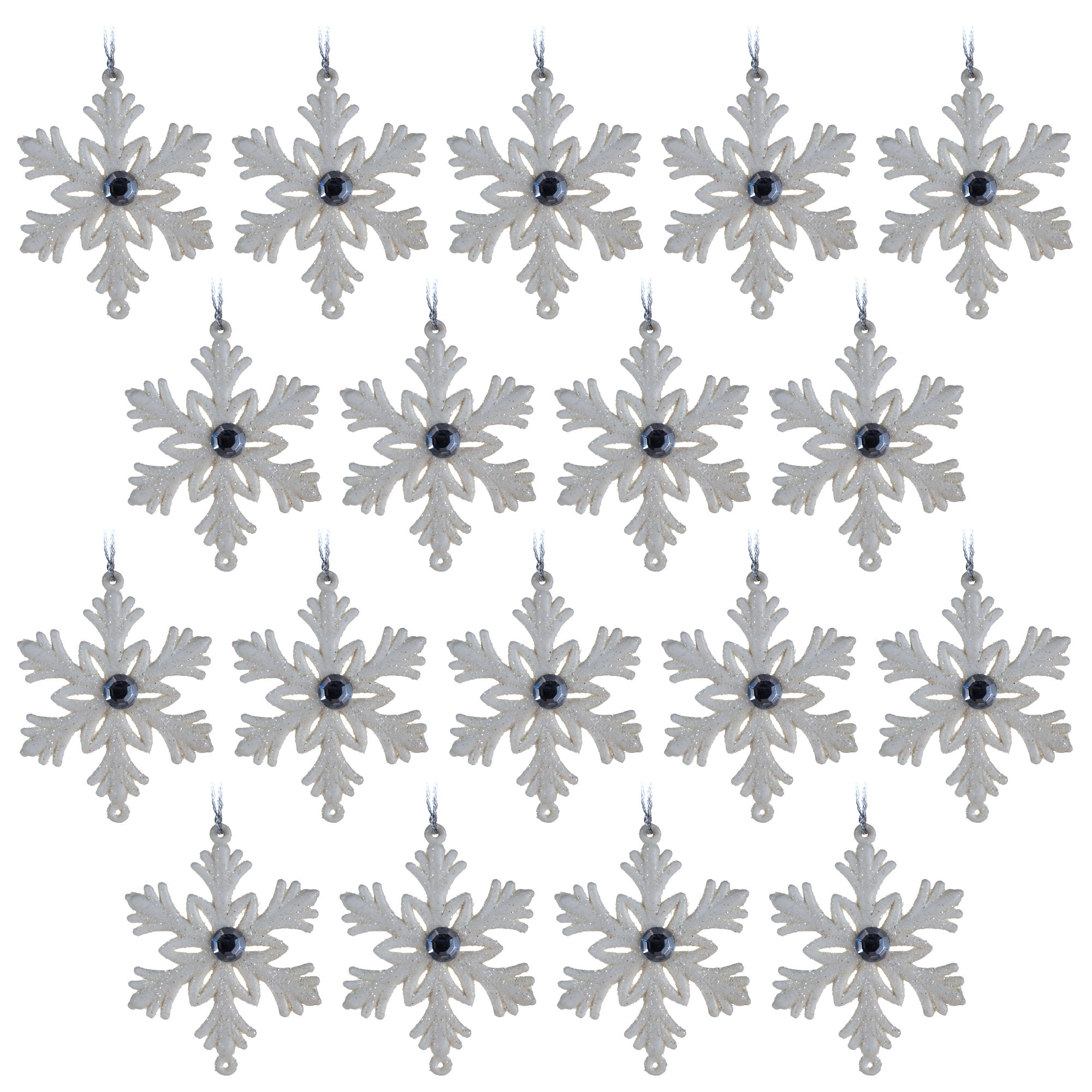 White Sparkle Snowflake Christmas Tree Baubles Decorations - Set of 18