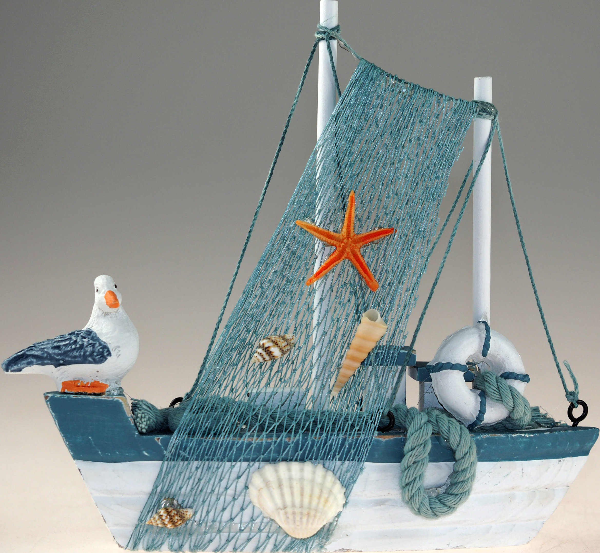 16cm NauticalWhite Blue Wooden Sail Boat Ornament With Seagull eBay