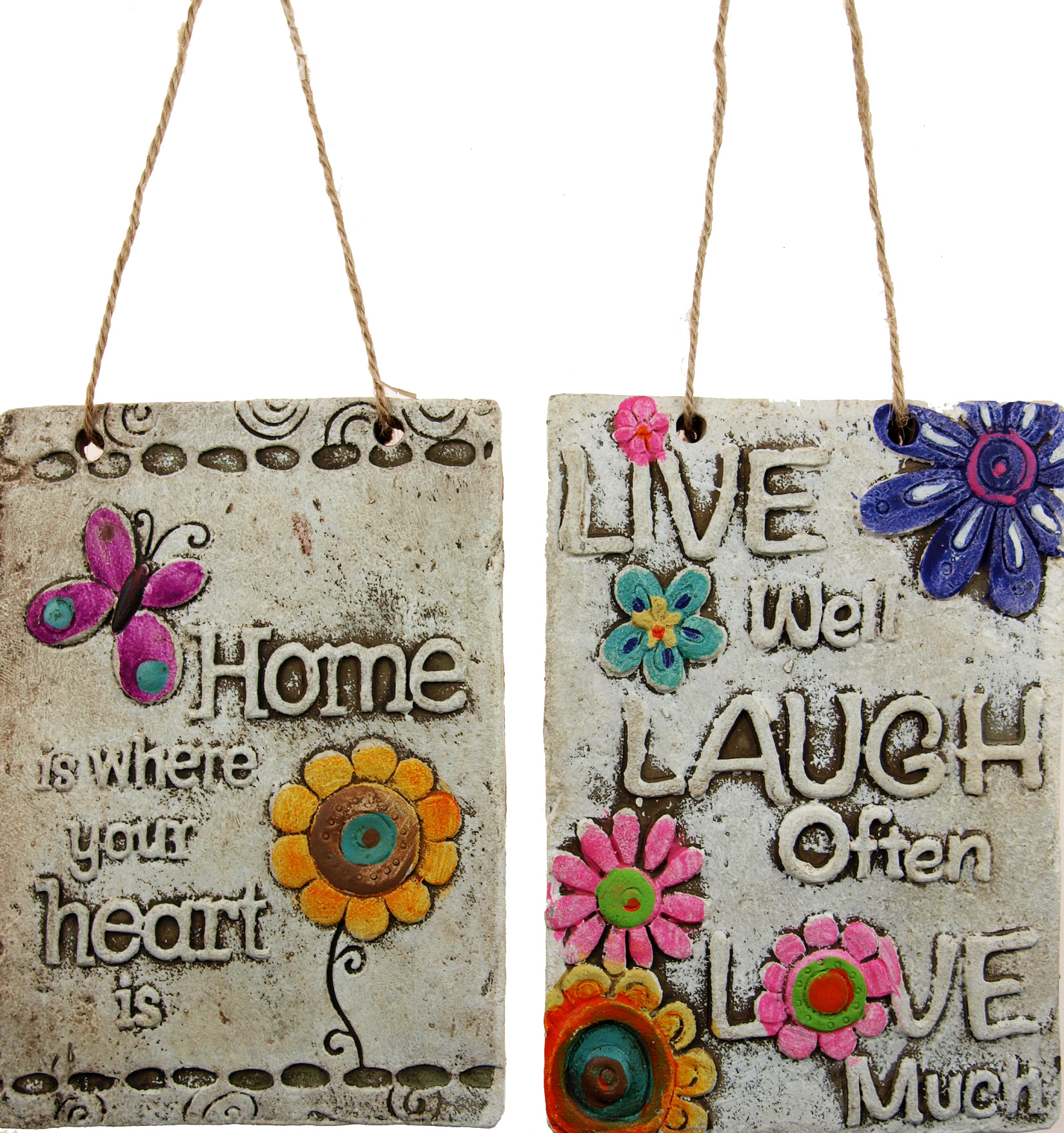 Garden Welcome Wall Hanging Plaques - Home Heart / Live Laugh (Set of 2)