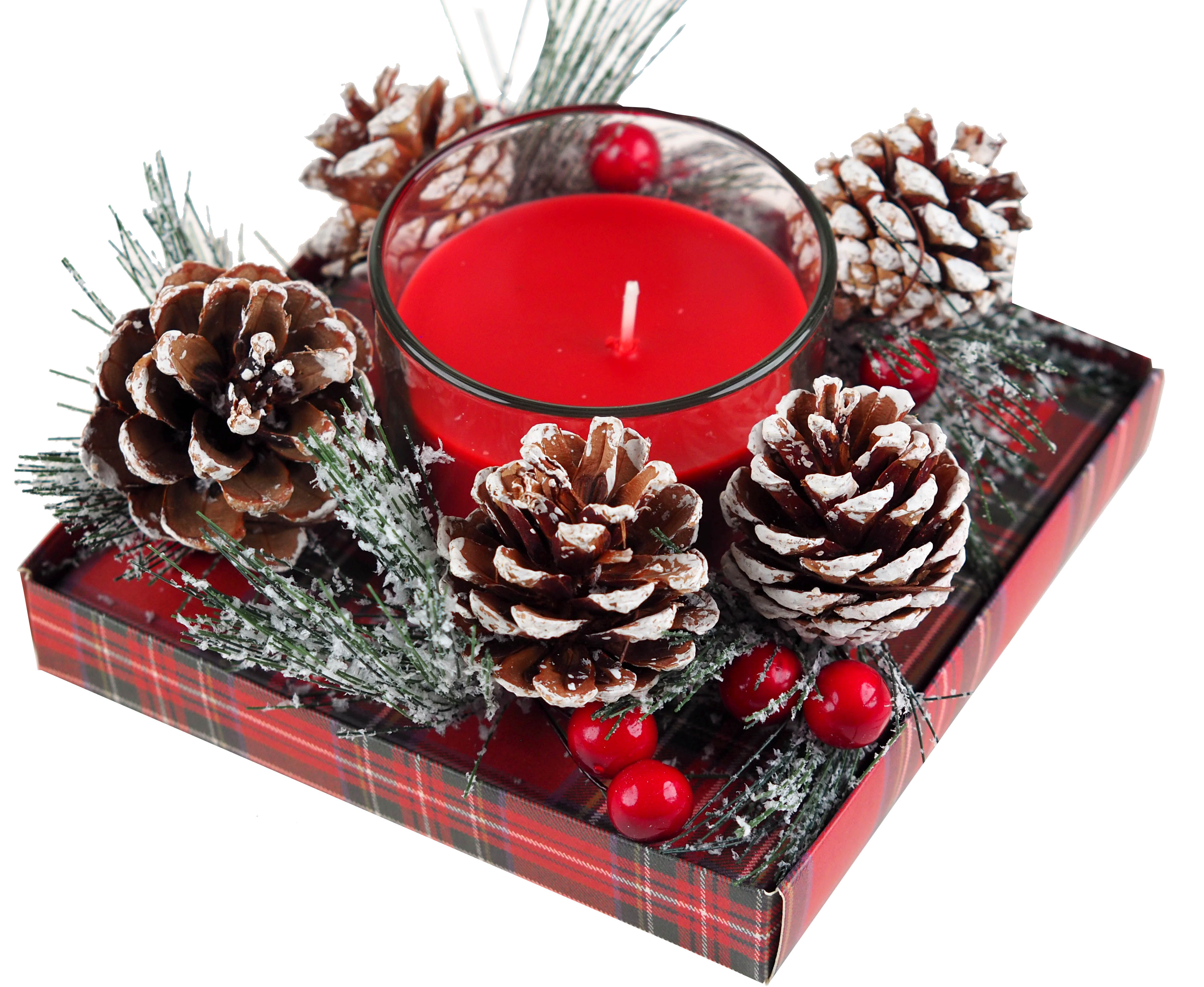Red Pinecone Berry Christmas Scented Candle Holder / Table Centre Piece