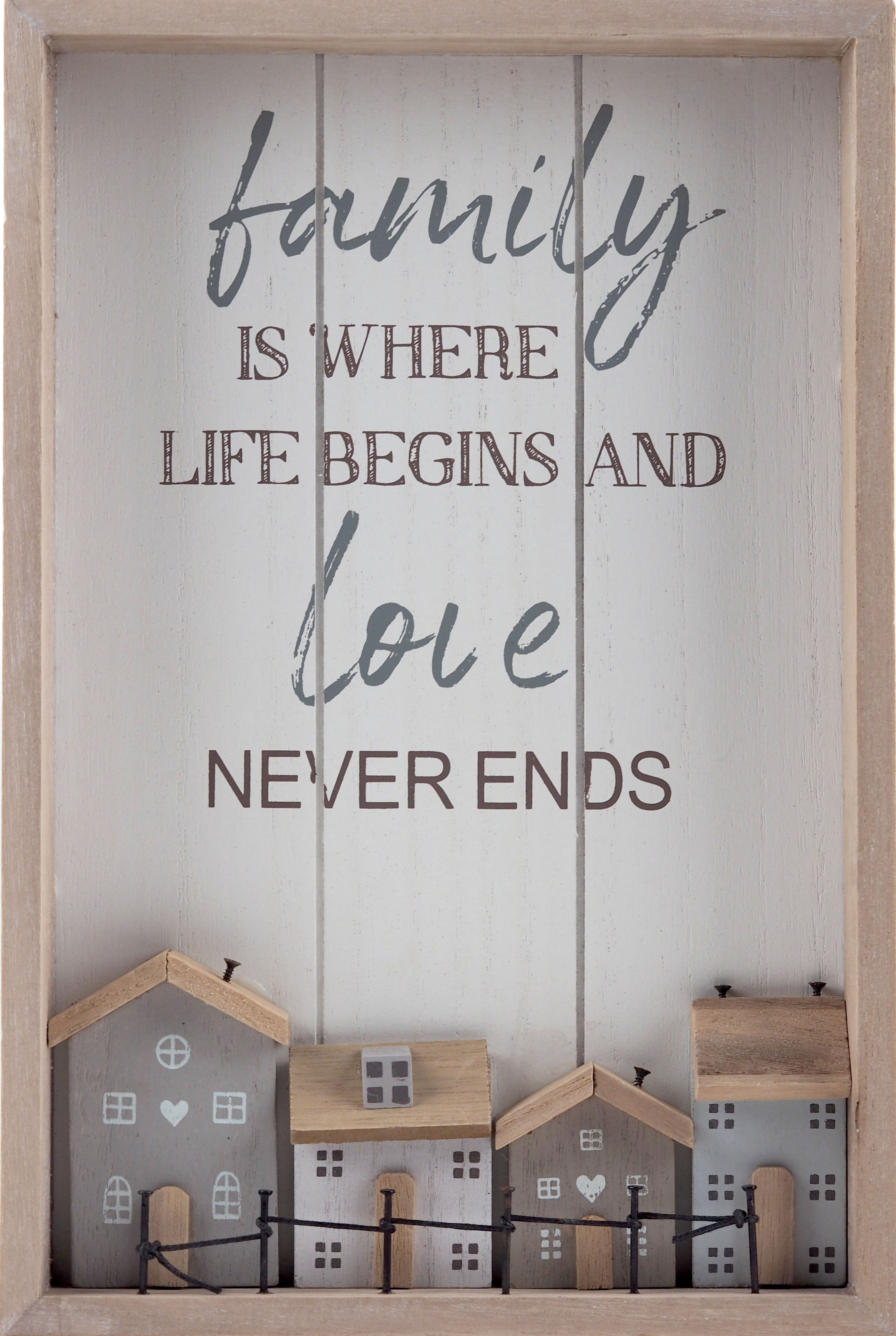 Family Where Love Never Ends - Wall Hanging Picture Plaque With Houses