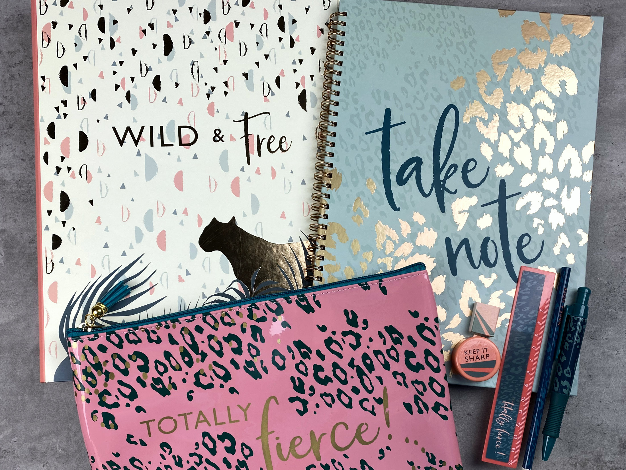 Animal Print 'Wild & Free' Stationery Kit - Folder, Notebook, Pencil Case