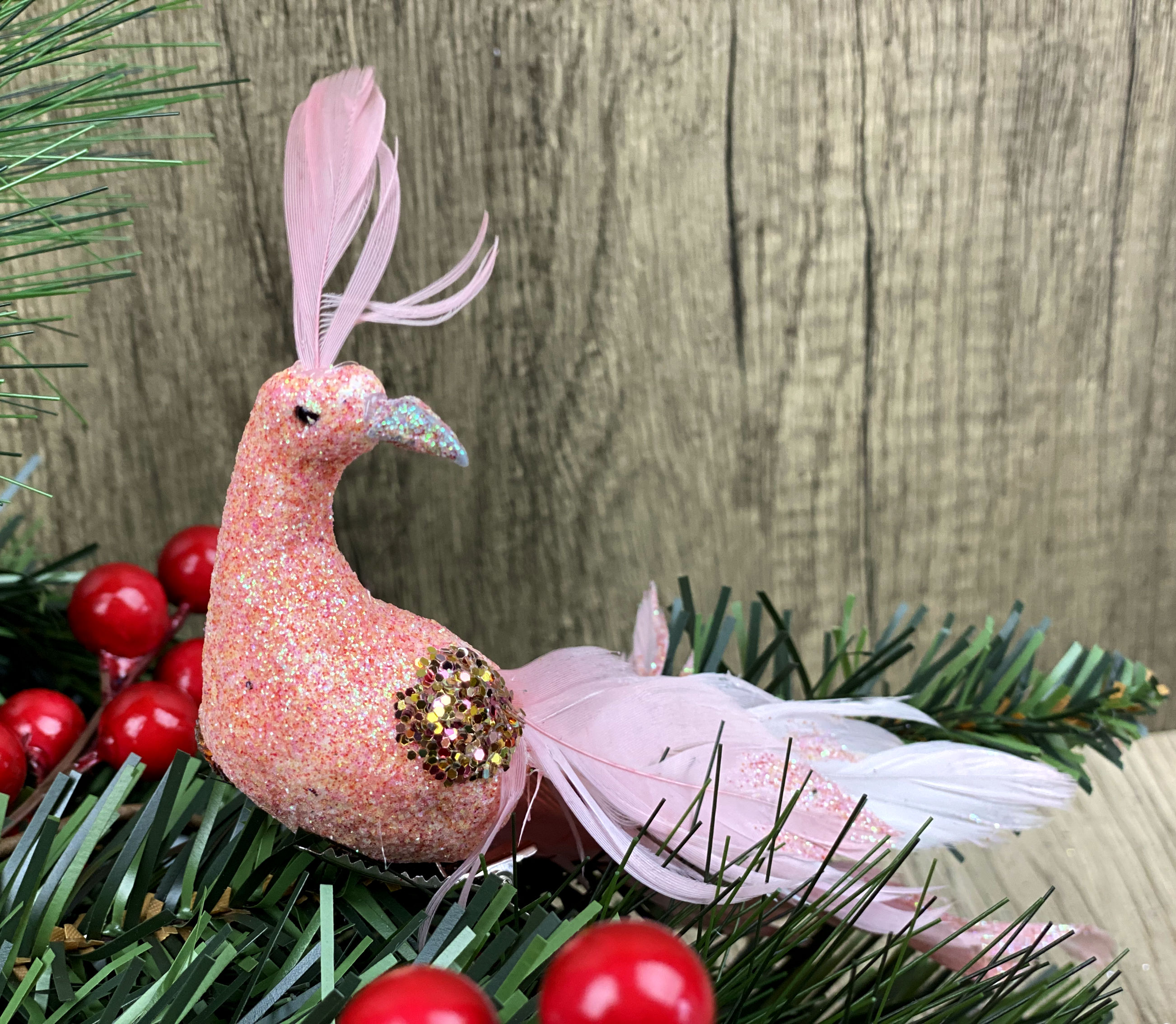 Pink Peacock Clip On Craft Birds Christmas Tree Decorations (Set of 2)