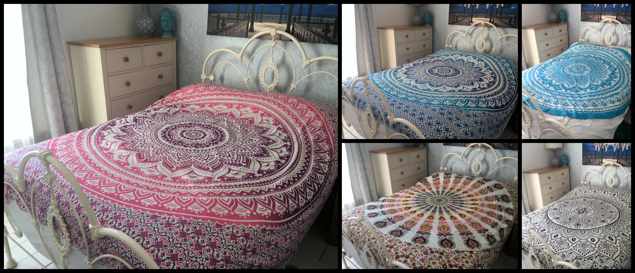 Ethnic Design Bedspread Throw 210 x 230 cm Mandala Circle (Choice of Colours)