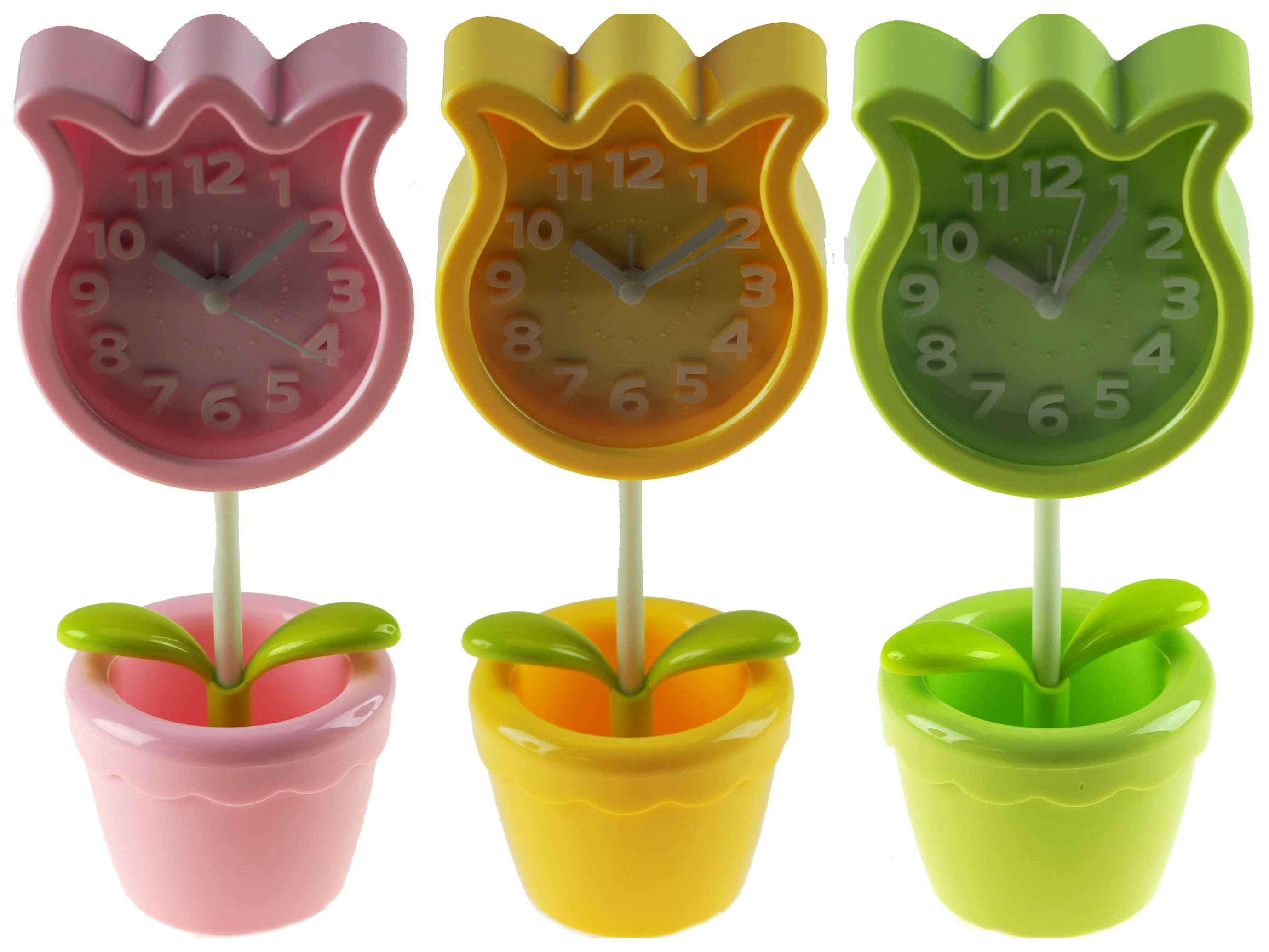 23cm Tulip Flower Free Standing Girls Bedroom Clock With Alarm