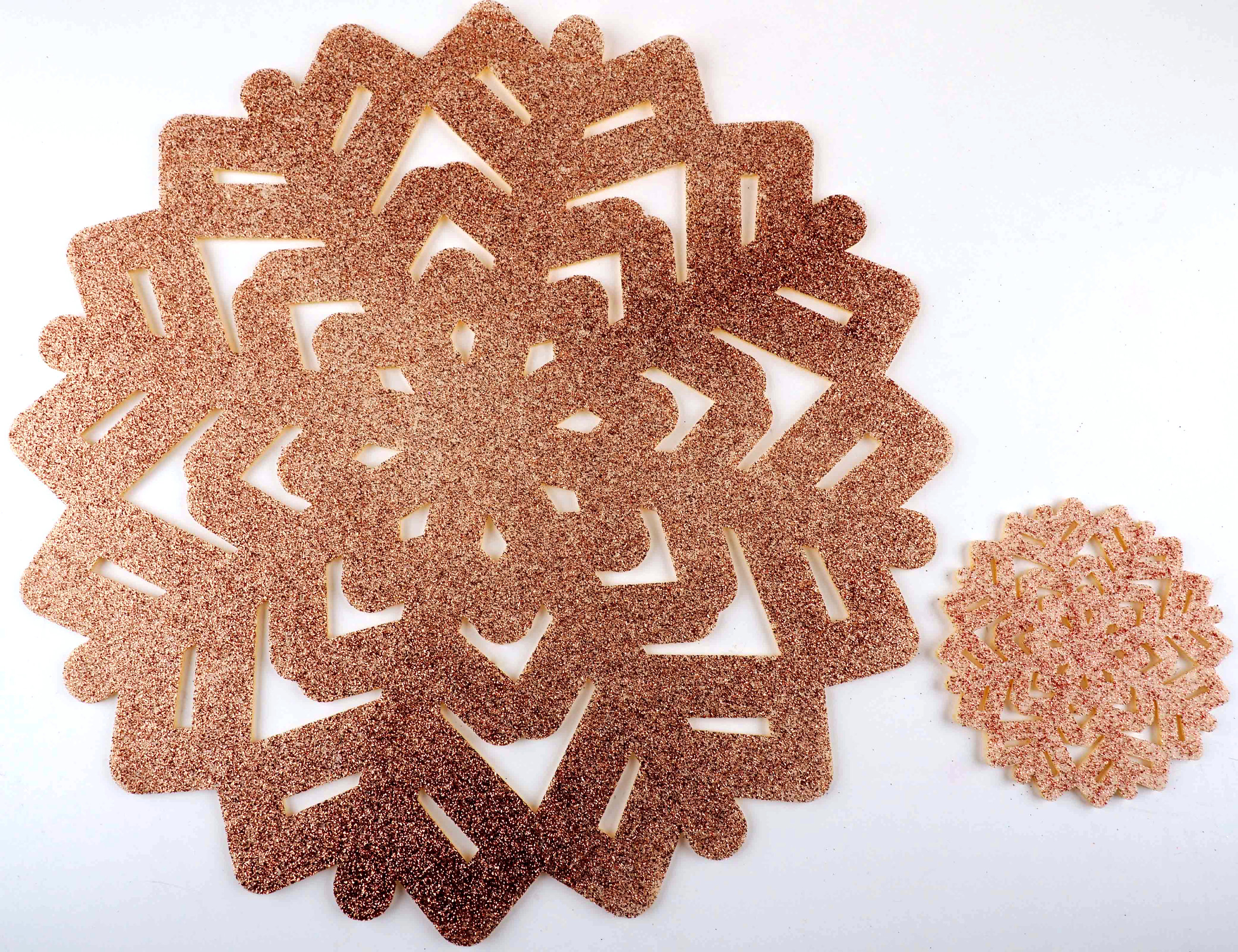 Rose Gold Christmas Round Snowflake Dinner Table Place Mats / Coasters (4)