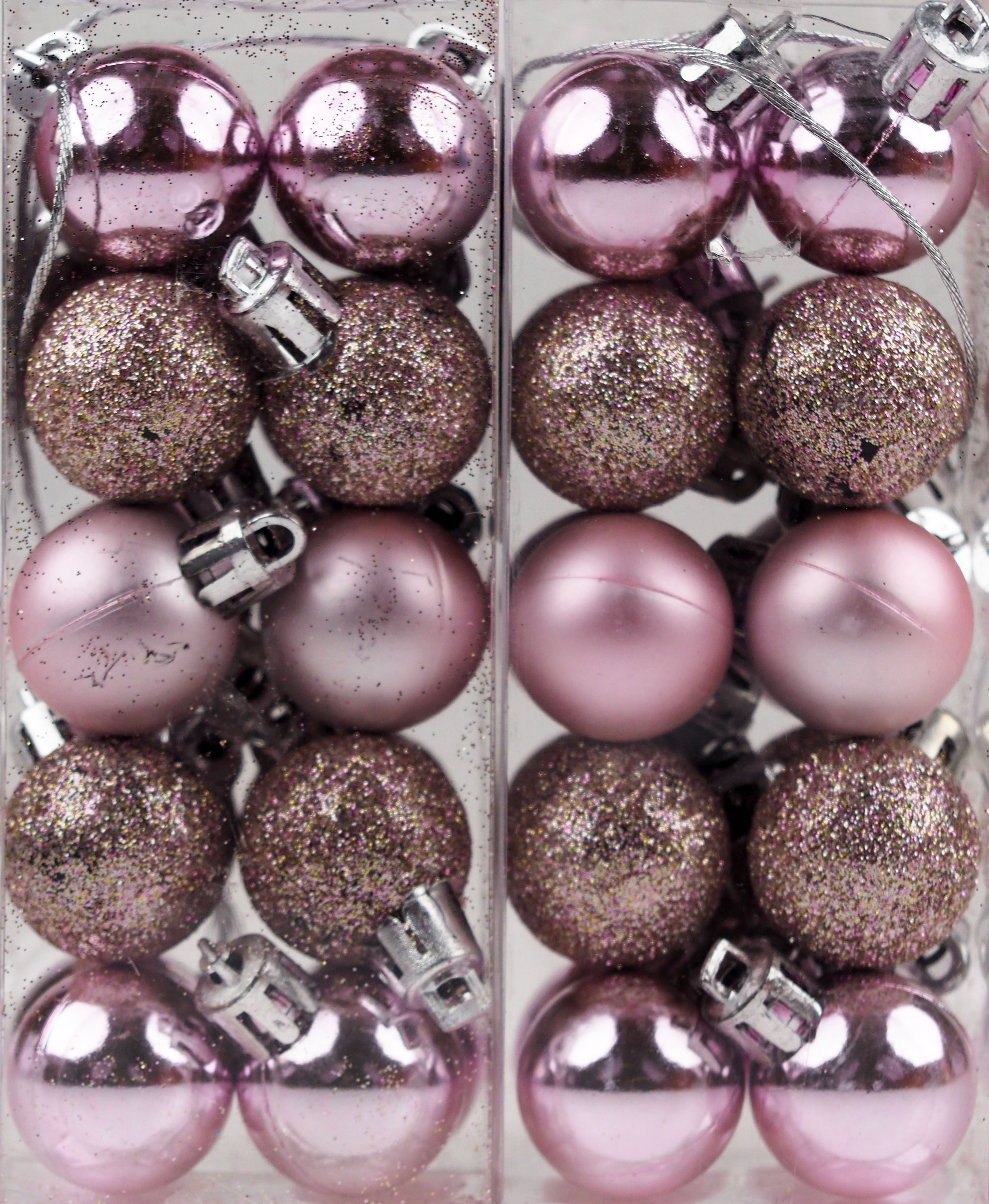 Mini Christmas Blush, Ice Pink, Rose Gold Tree Baubles Decorations (Set of 40)