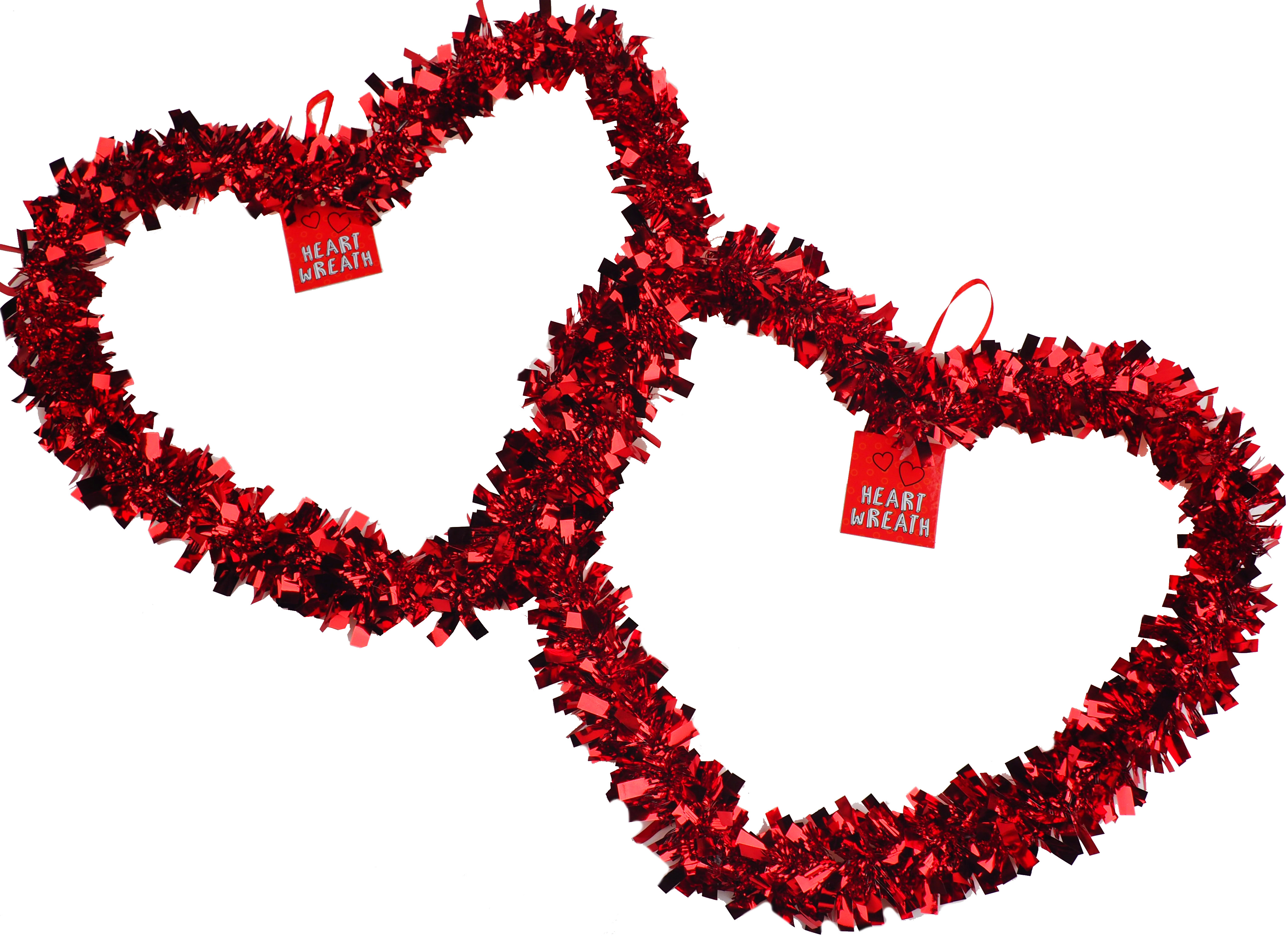 Valentines Tinsel Heart Wreath Decoration - 32cm (Set of 2)