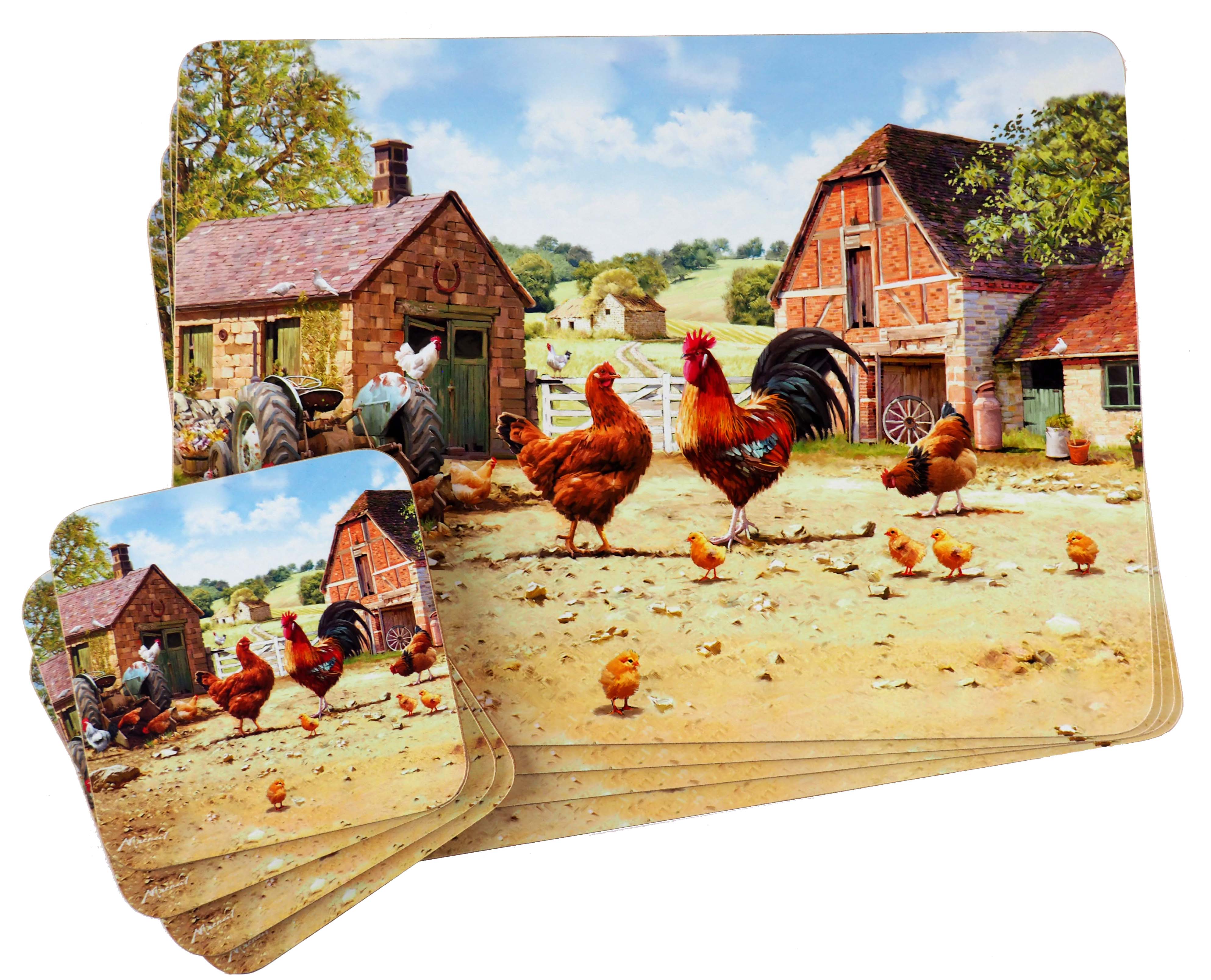 Cockerel Hen Dinner Place Mats And Coasters (Set of 4)