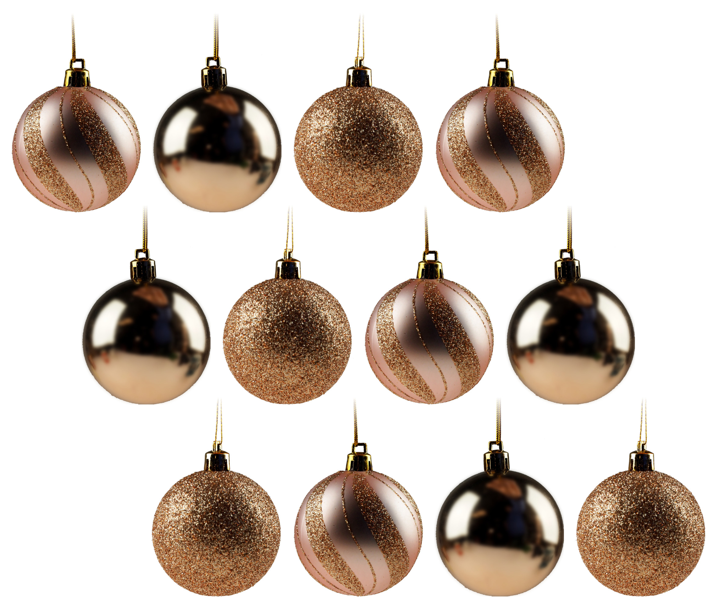 Rose Gold 6cm Swirl Christmas Tree Baubles Decorations (Set of 12)