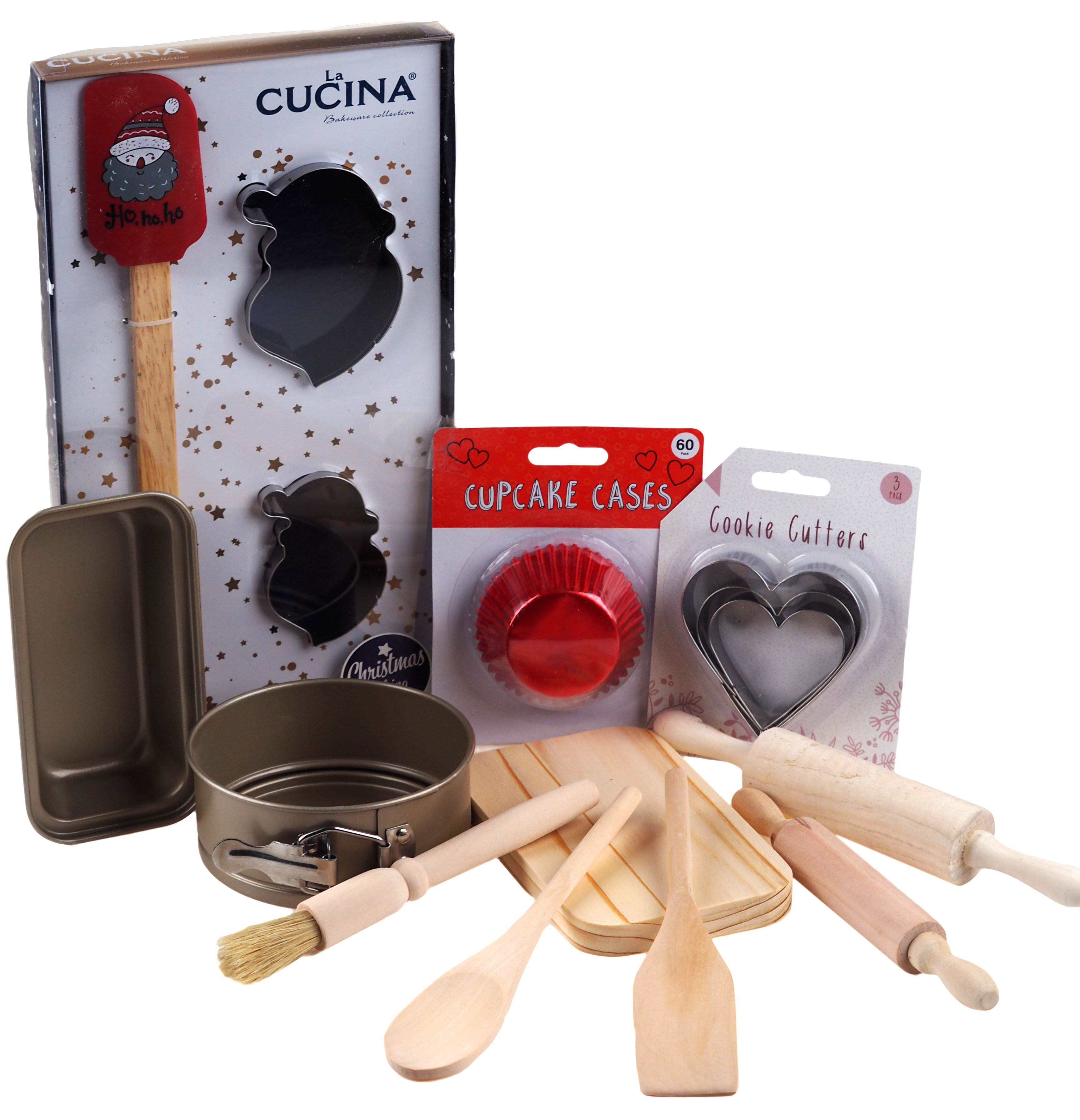 Kids Christmas Baking Cooking Set - Stainless steel tins, cutters, Utensils