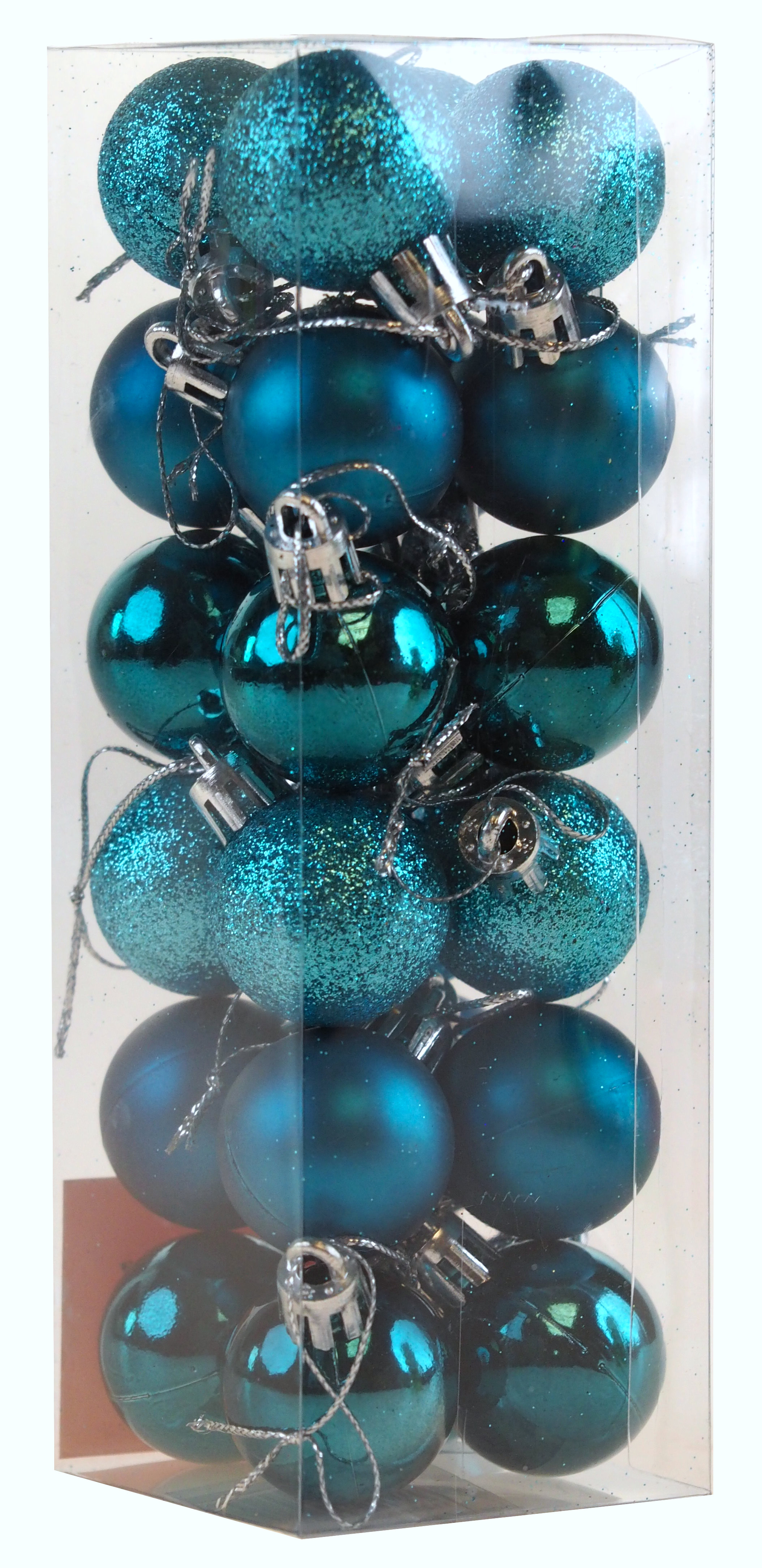 Mini Christmas Aqua Turquoise Blue Glitter Tree Baubles Decorations - Set of 24