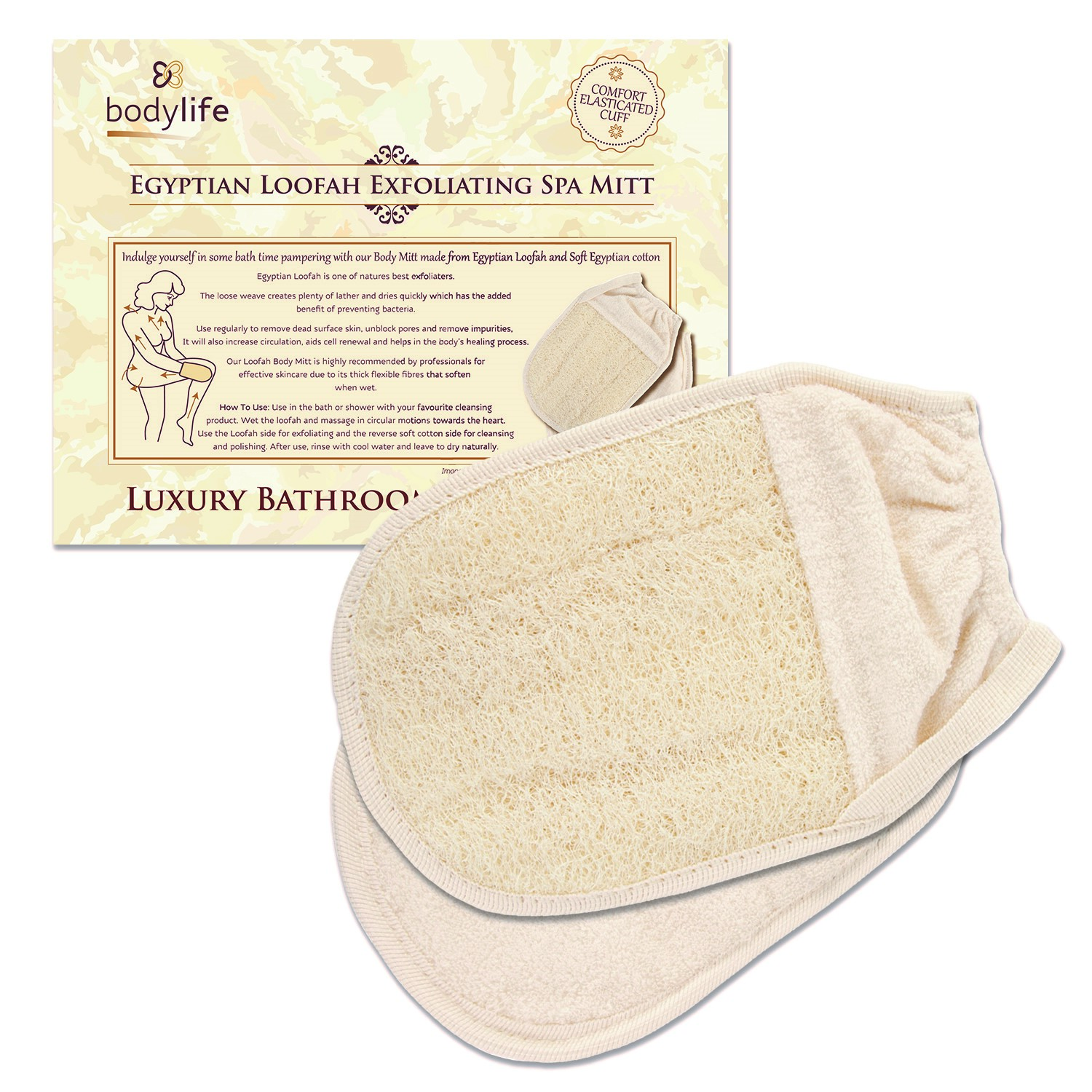 Bodylife Egyptian Loofah Mitt Exfoliating Spa Mitt With Elasticated Cuff eBay
