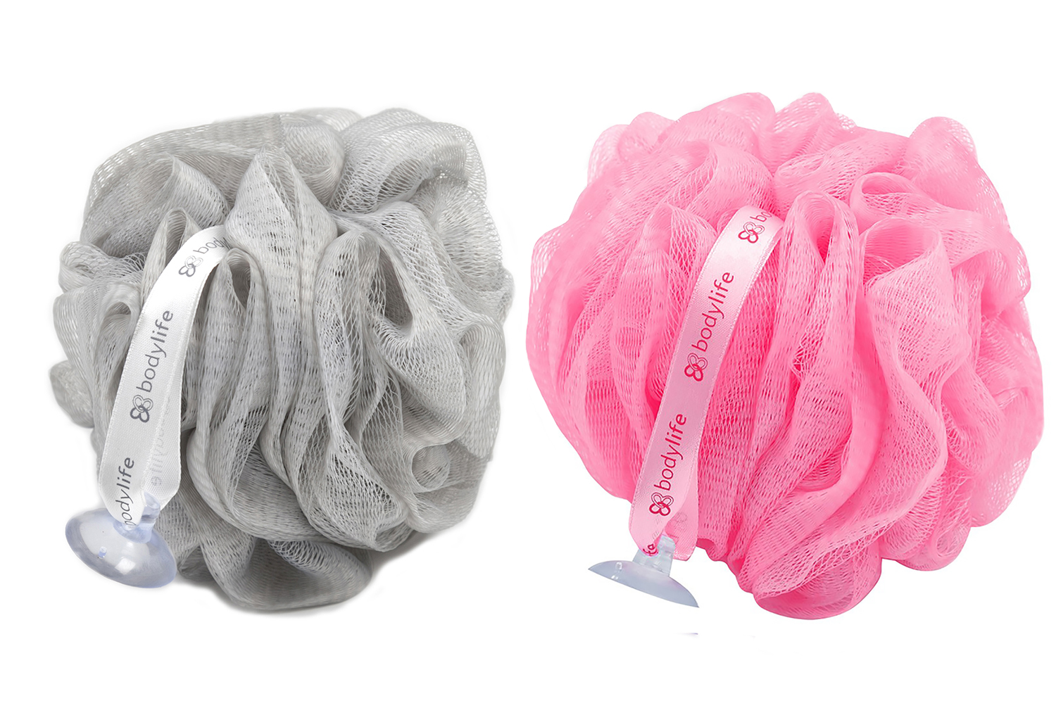 Bodylife Exfoliating Bath & Shower Body Puff / Scrunchie / Pink & Grey