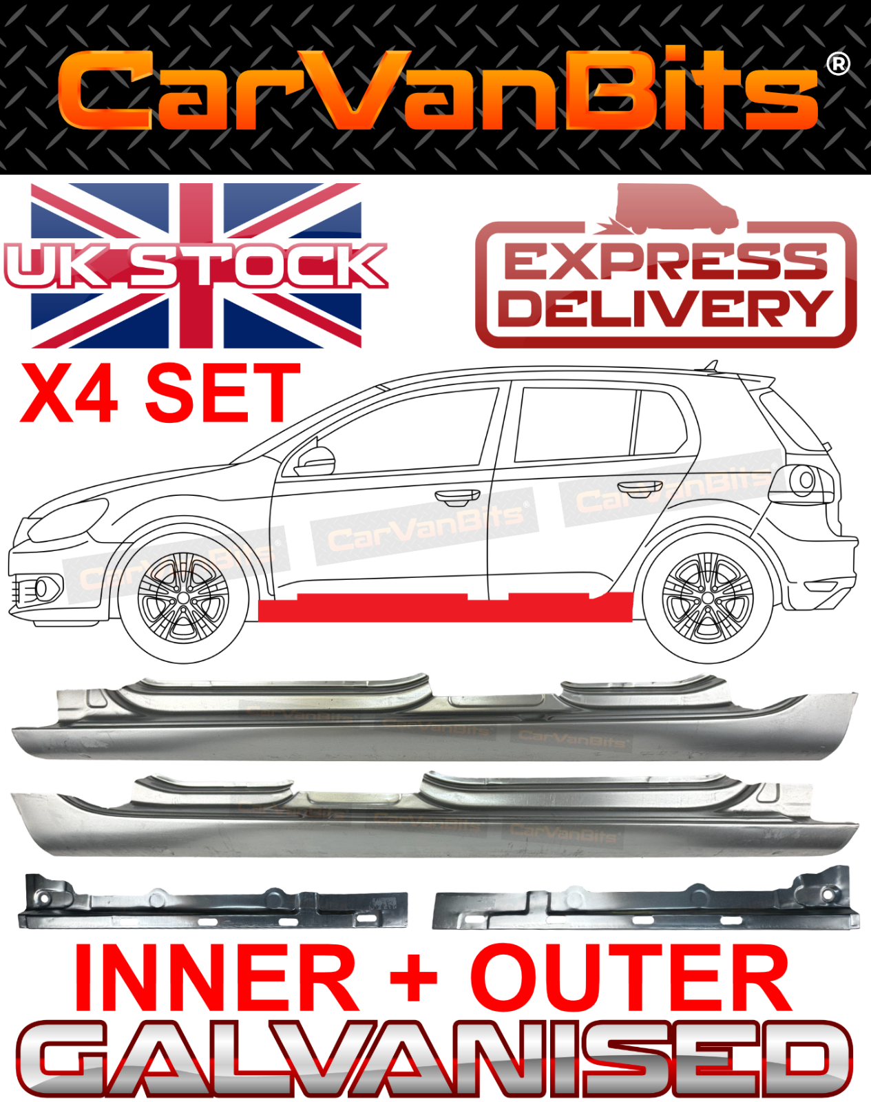 FOR VW GOLF 6 VI MK6 5K 08-16 FULL SILL REPAIR BODY RUST OUTER INNER PANEL 4 SET