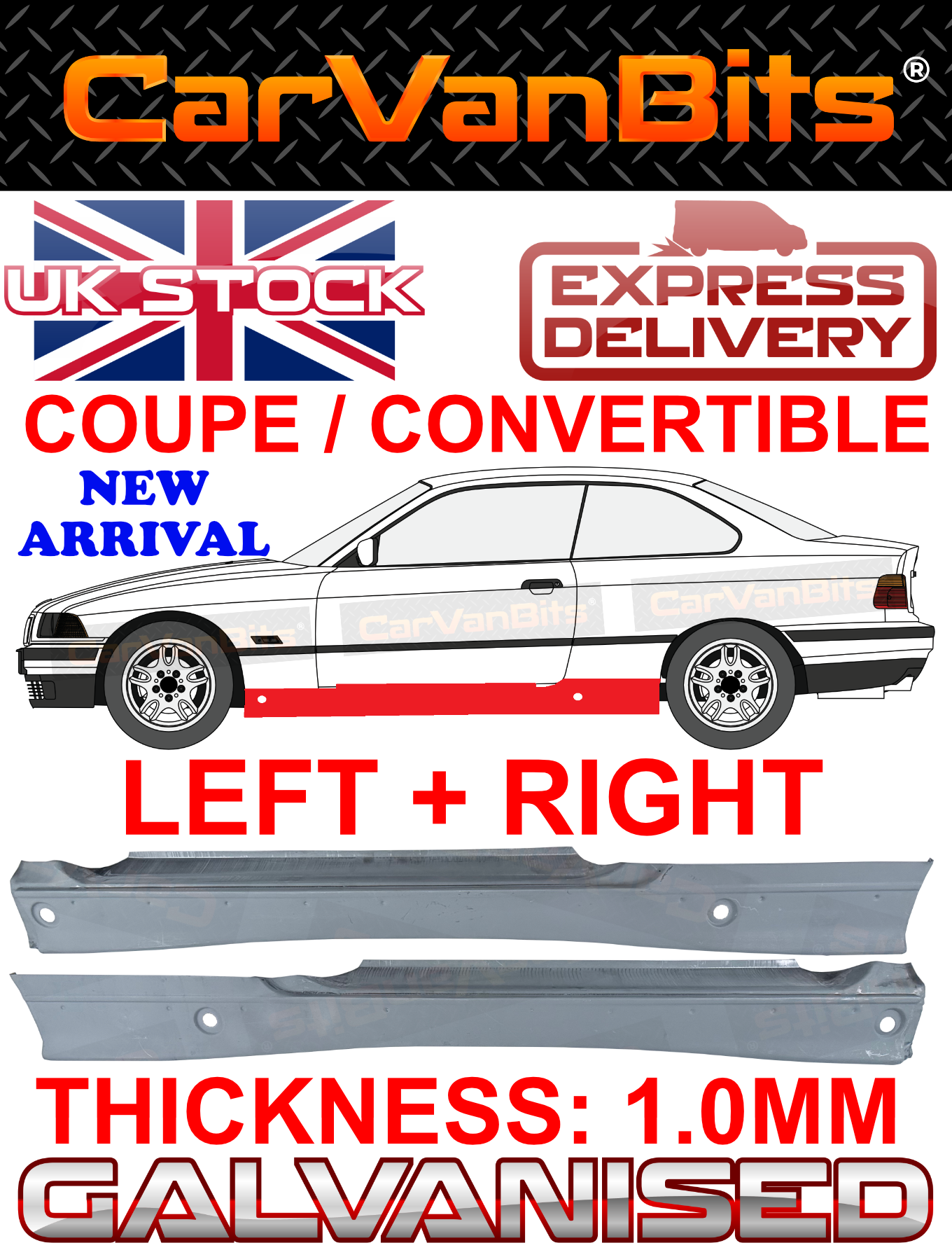 FOR BMW 3 E36 90-00 COUPE / CONVERTIBLE FULL SILL REPAIR BODY OUTER PANEL PAIR