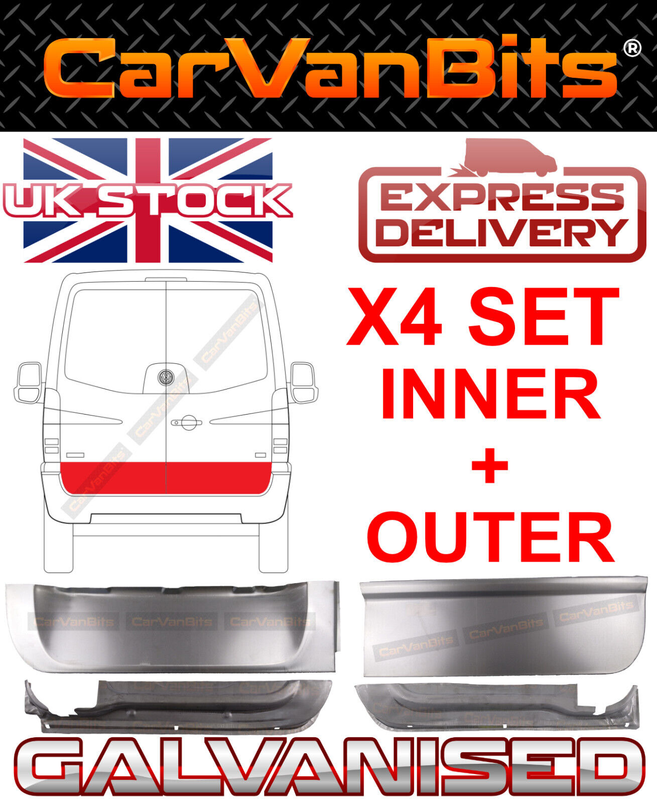 FOR MERCEDES SPRINTER VW CRAFTER 06-18 REAR DOOR SKIN REPAIR BODY PANEL SILL X4