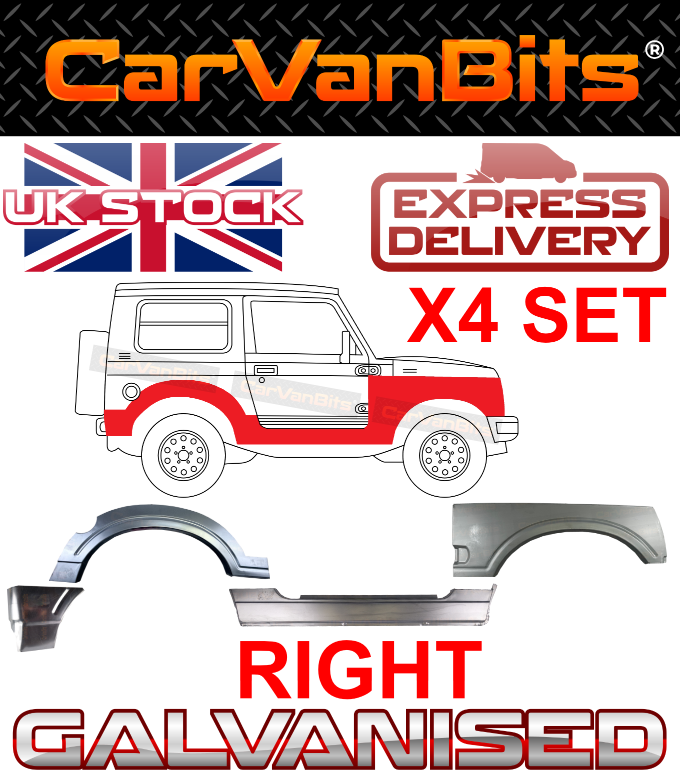 FOR SUZUKI SAMURAI / SANTANA SJ 81-98 WHEEL ARCH SILL REPAIR BODY PANEL X4 SET R
