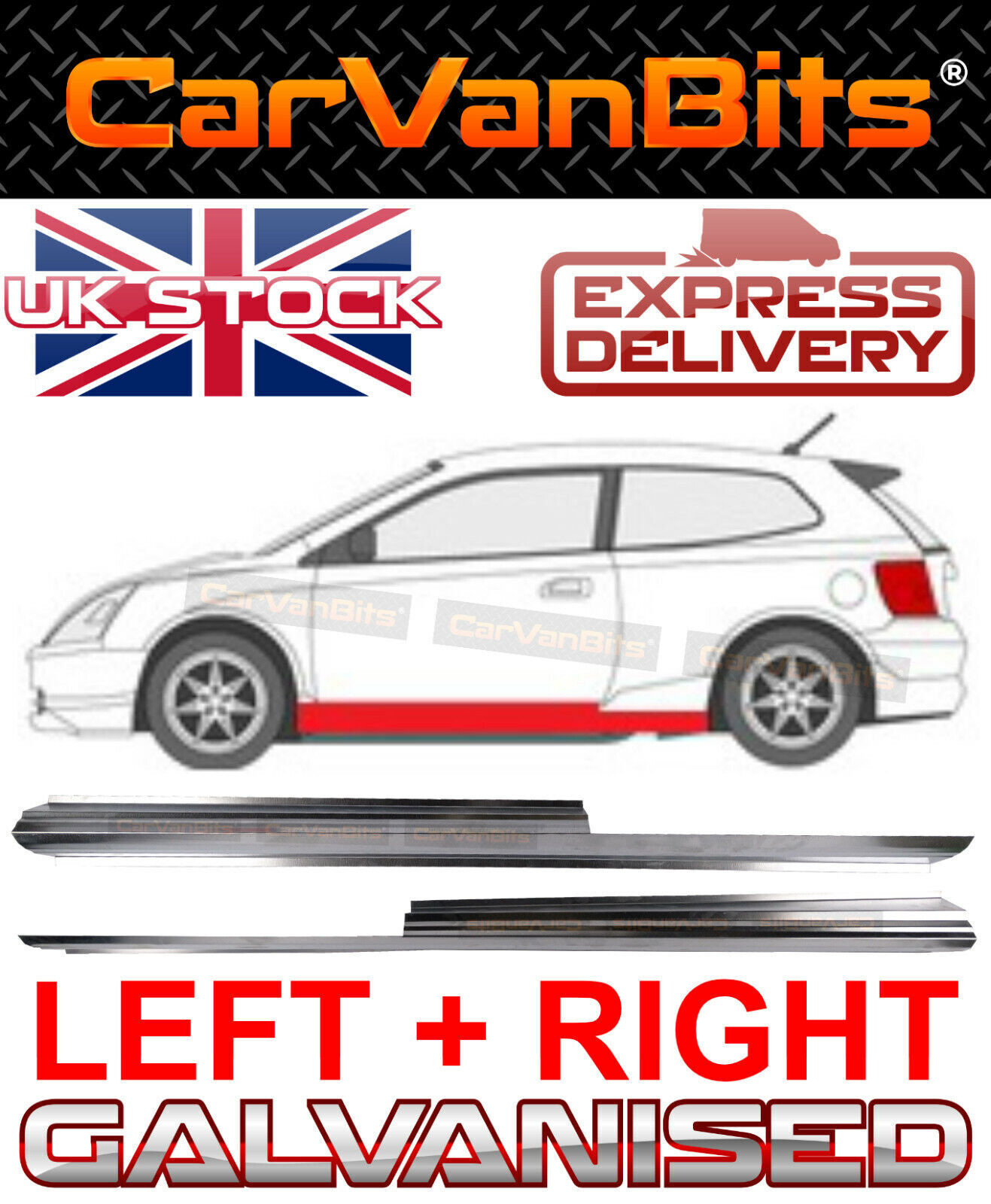 FOR HONDA CIVIC / TYPE R 01-05 3 DOOR SILL REPAIR BODY RUST PANEL LEFT + RIGHT 