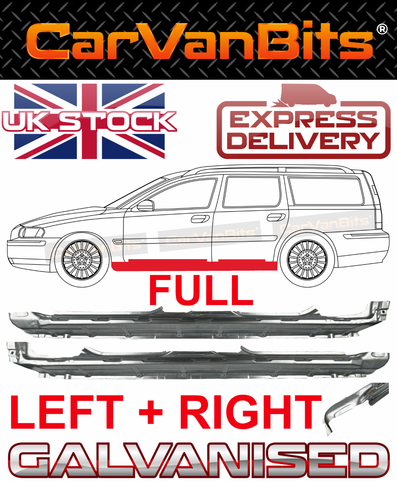 FOR VOLVO V70 00-07 FULL SILL REPAIR BODY RUST OUTER ROCKER PANEL PAIR