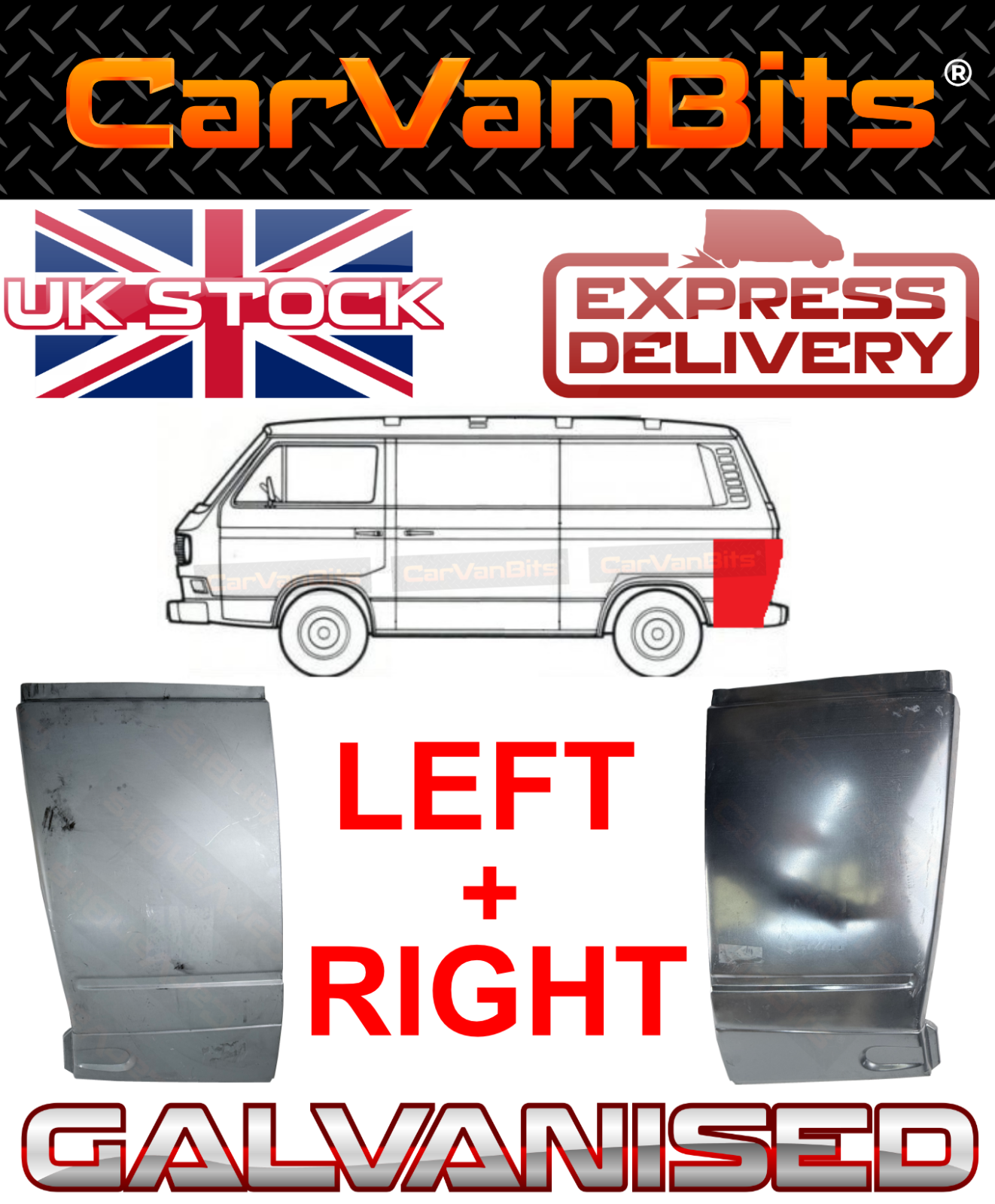 FOR VW T3 79-92 BEHIND REAR WHEEL ARCH CORNER SILL REPAIR SIDE BUMPER PANEL PAIR