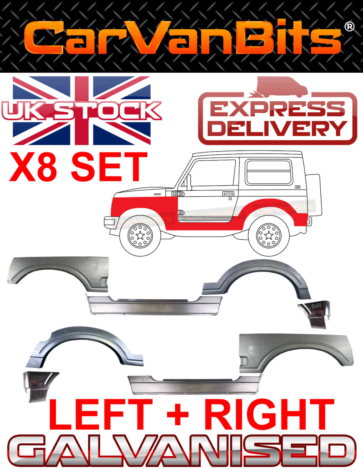 FOR SUZUKI SAMURAI / SANTANA SJ 81-98 WHEEL ARCH SILL REPAIR BODY PANEL X8 SET