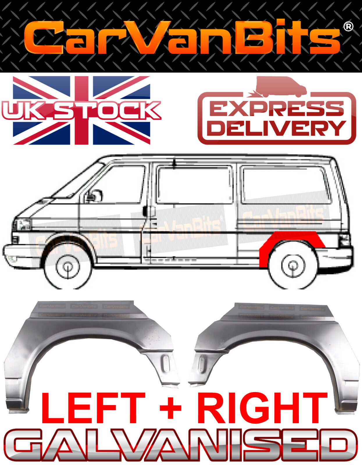 FOR VW TRANSPORTER T4 LWB 90-03 REAR WHEEL ARCH WING FENDER REPAIR BODY PANEL X2