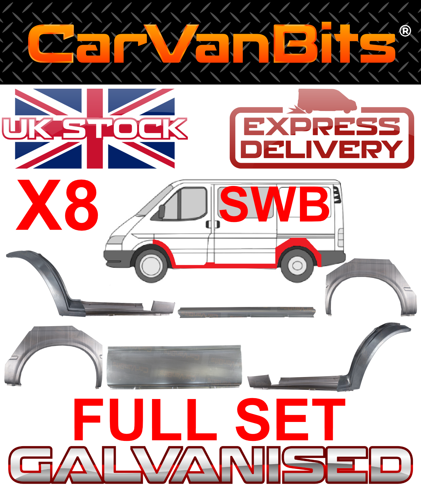 FOR FORD TRANSIT MK4 MK5 91-00 FRONT REAR WHEEL ARCH SILL SIDE REPAIR PANEL SET