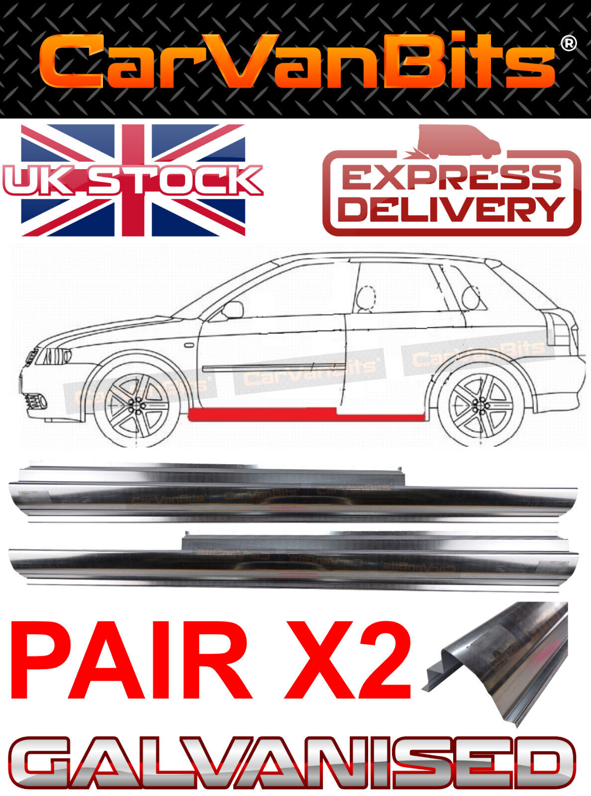 thumbnail image 2 of Galvanised Outer Sill Repair Panel For Audi A3 8L (1996-2003) 3-Door – 170cm Long, Made In Poland 2 of 6