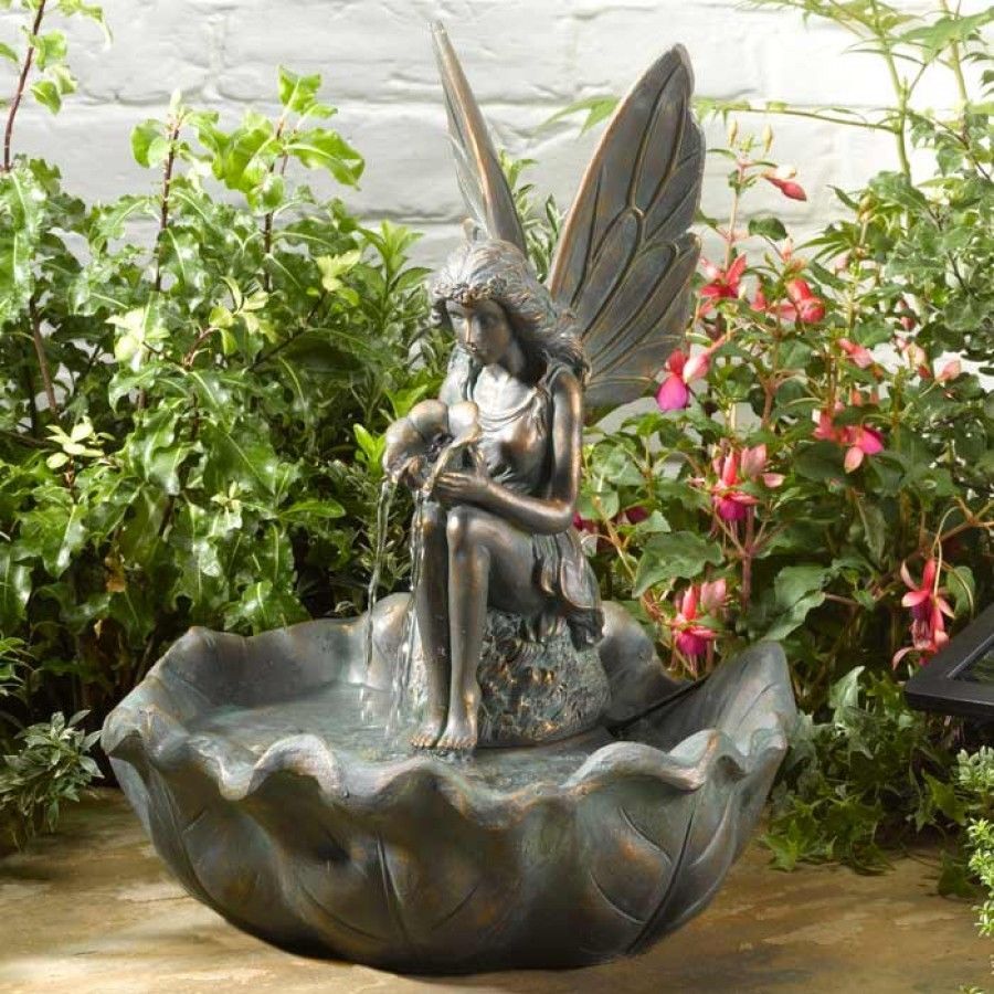 sunnydaze fairy flower solarondemand outdoor water fountain, 42.5 on outdoor fairy water fountain