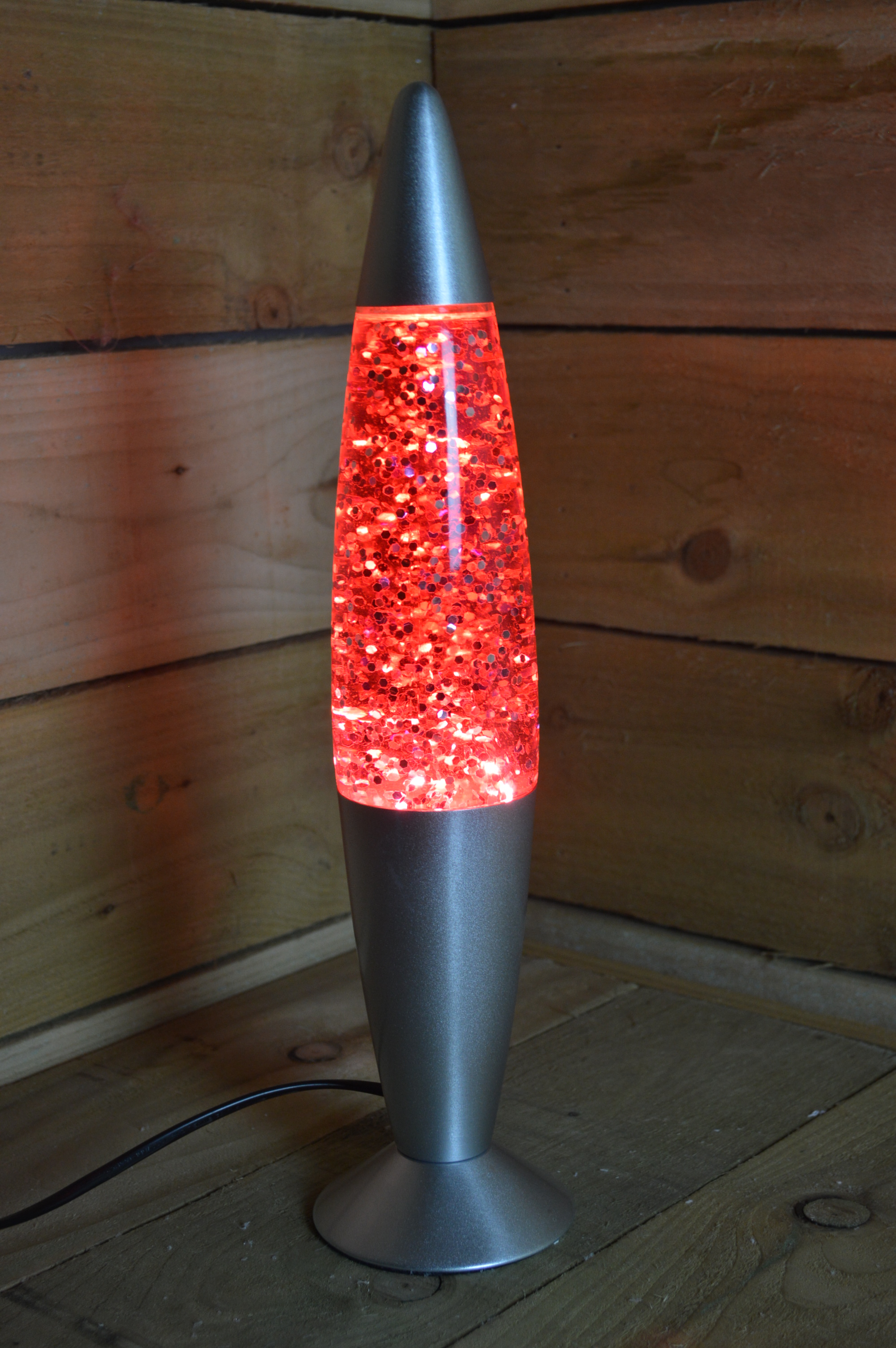 40cm (16&quot;) Retro Pink Glitter Lava Lamp With Silver Aluminium Base And