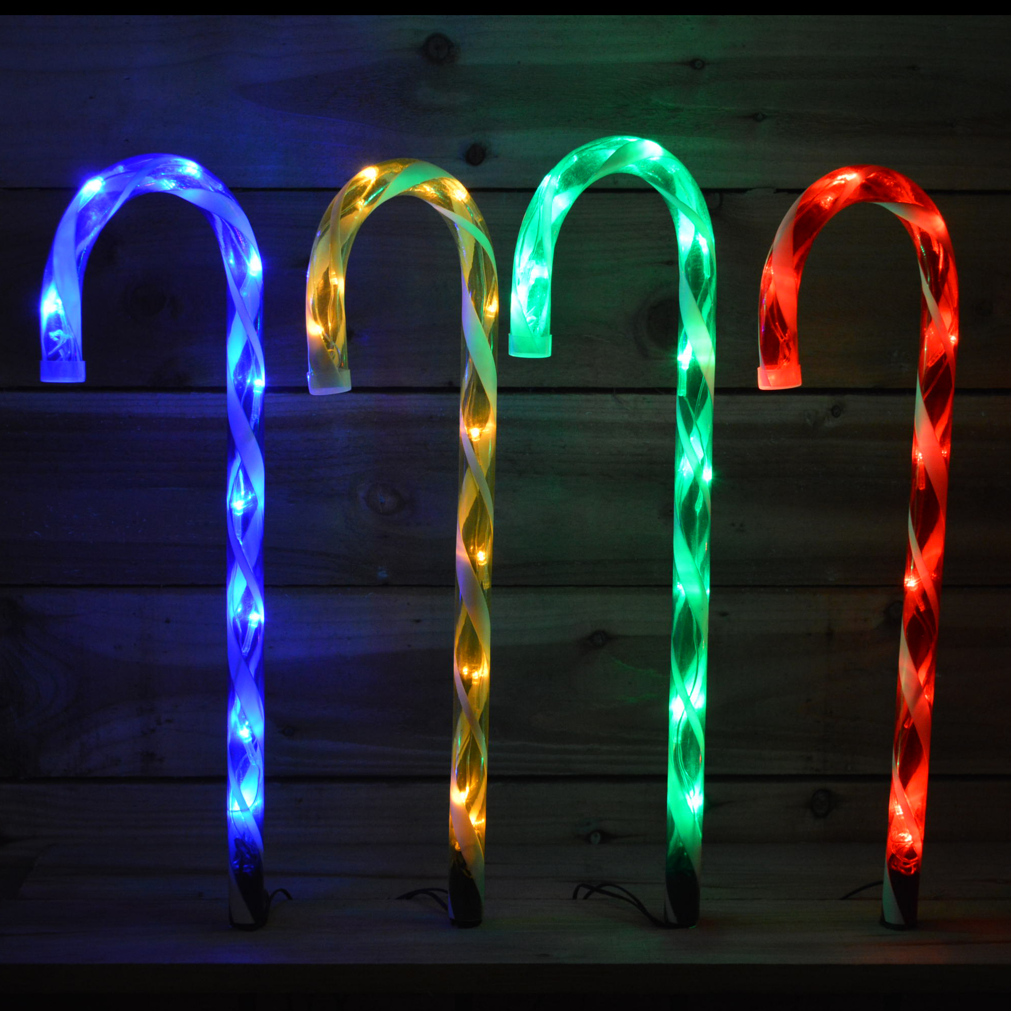 Set of Four Premier 62cm LED Garden Candy Canes with 40 Lights &amp; Ground