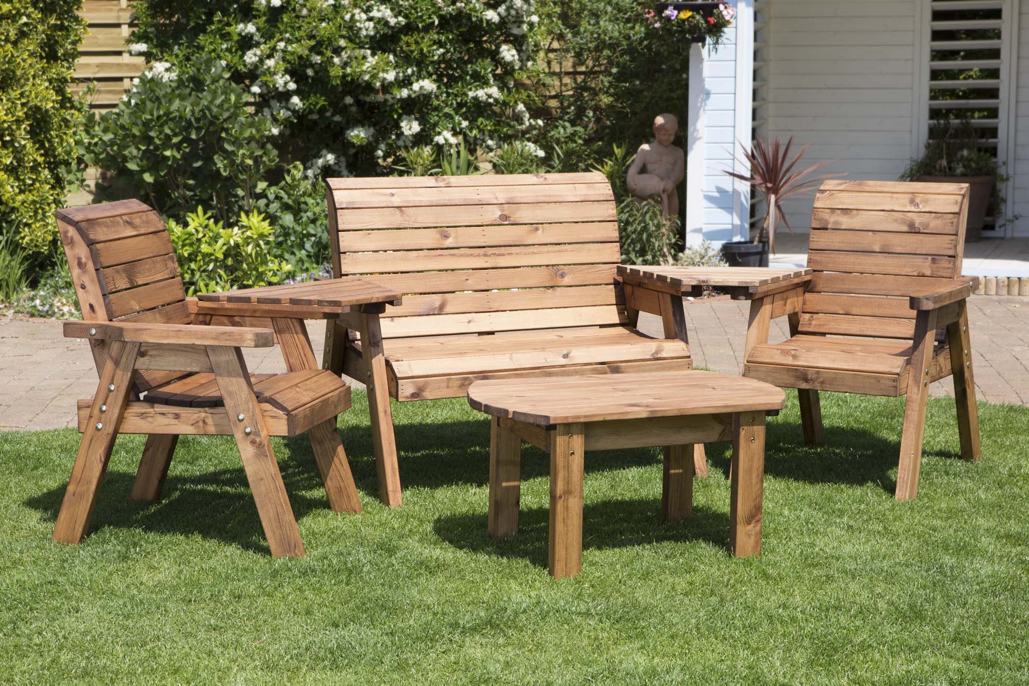 Hand Made 4 Seater Chunky Rustic Wooden Garden Furniture Multi Set 