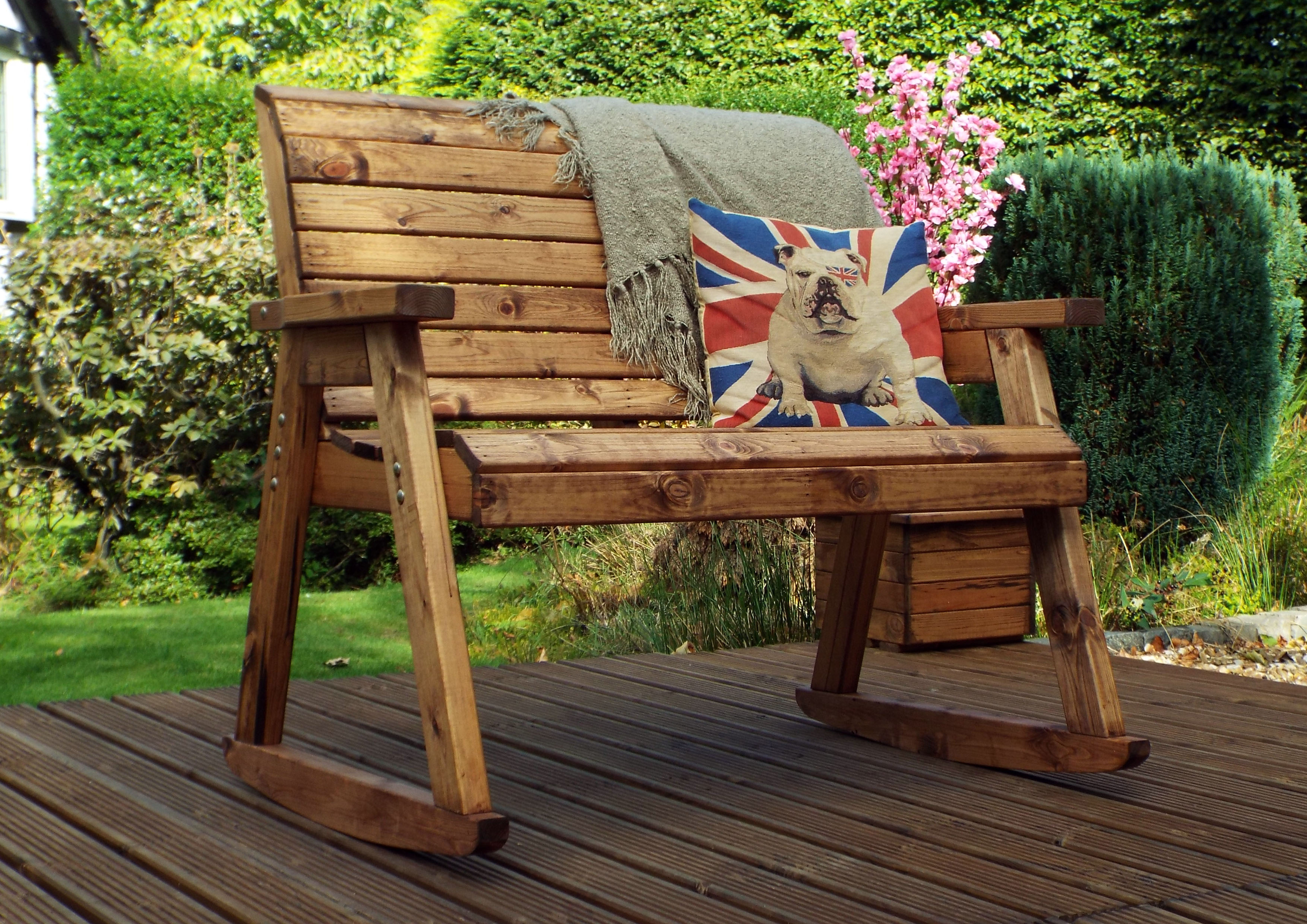 Hand Made Traditional Chunky Rustic Wooden Garden Rocker Bench 